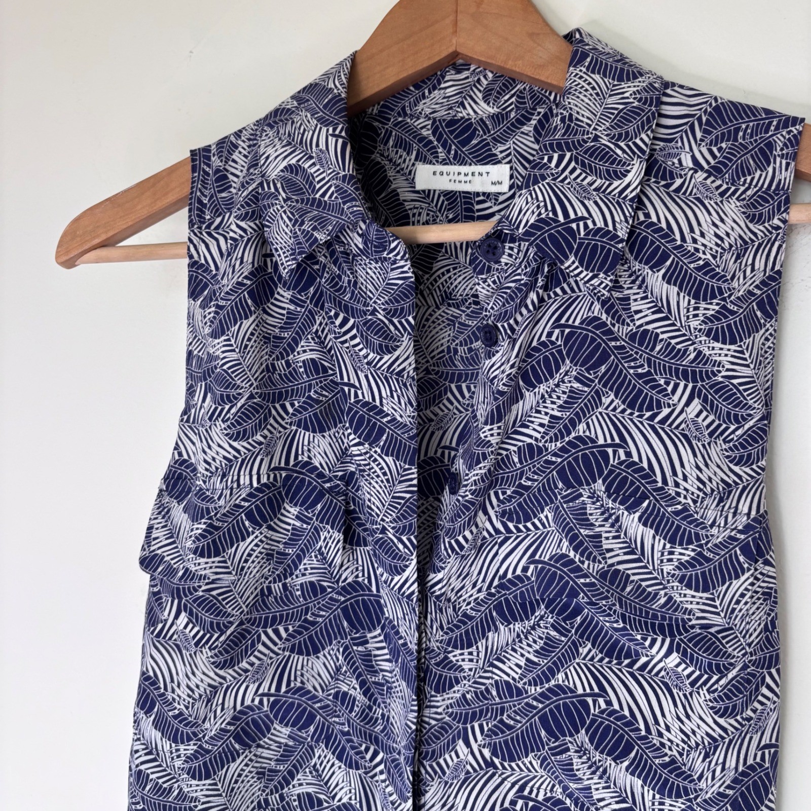 Equipment Tegan Sleeveless 100% Silk Shirt Dress in Ultramarine Jungle Medium