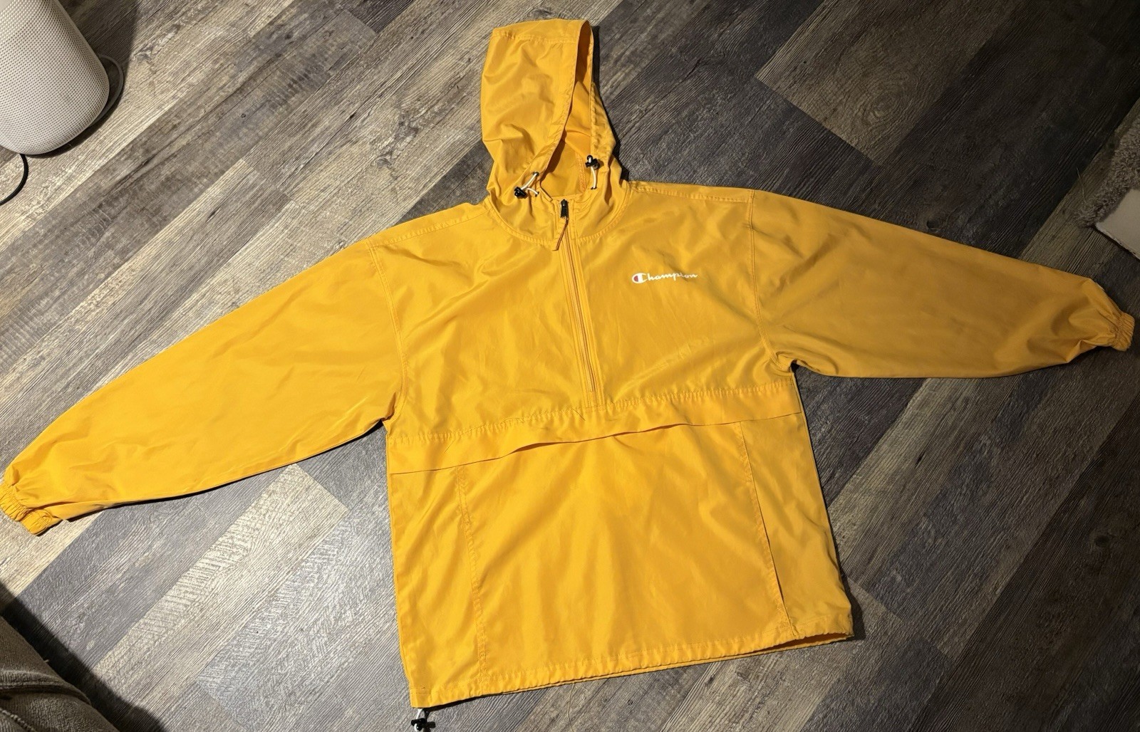 Champion Men’s Yellow Hooded 1/4 Zip Anorak Jacket Mid-Length Size L