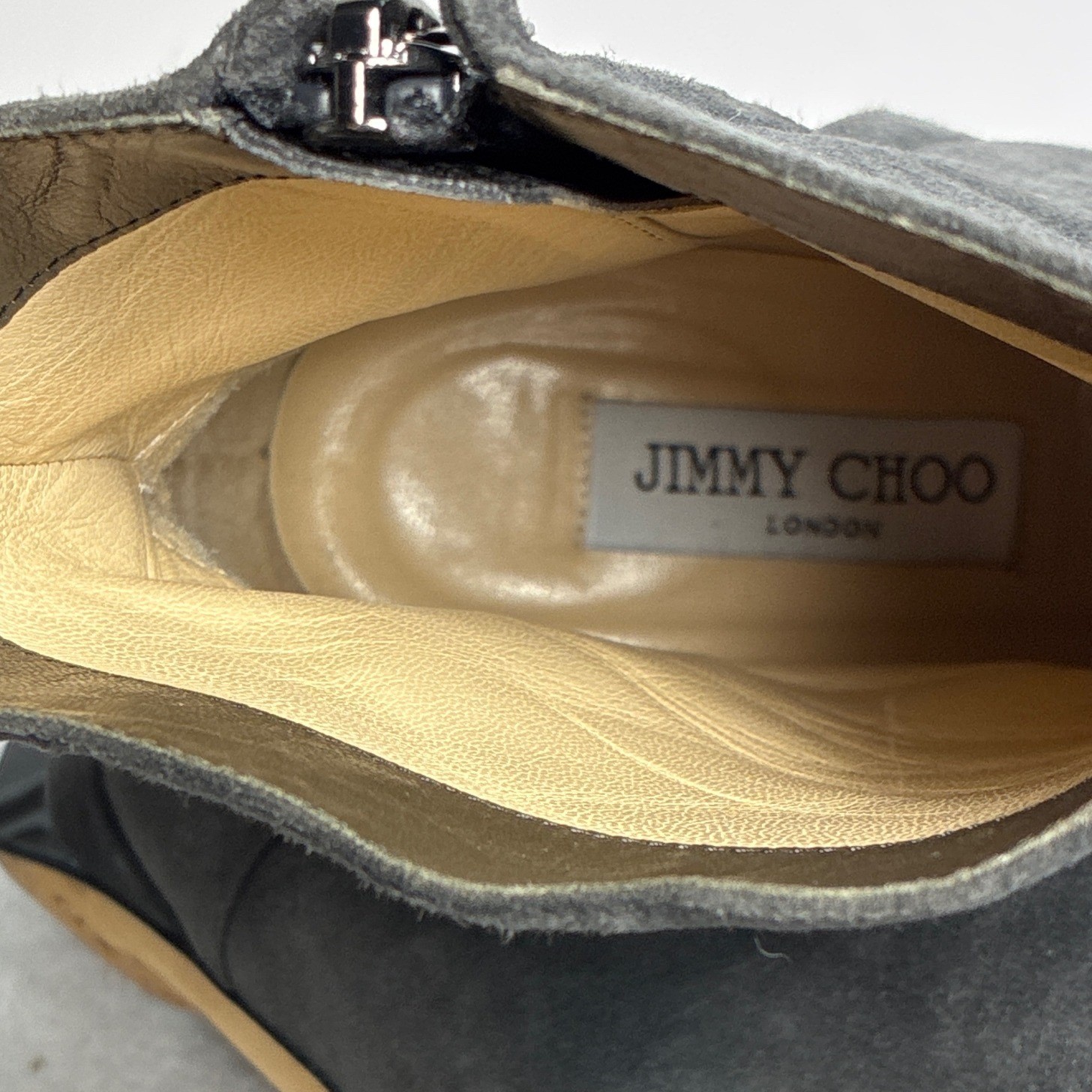 Jimmy Choo Grey Suede Stiletto Ankle Boots Platform Booties Made in Italy 39