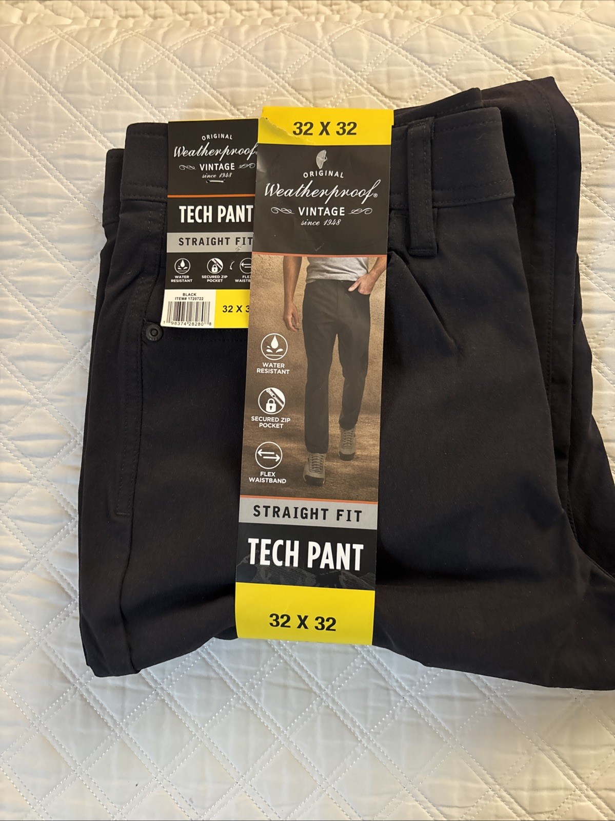 Weatherproof Vintage Tech Pant Straight Fit 1720722 Water Resistant Black 32 New