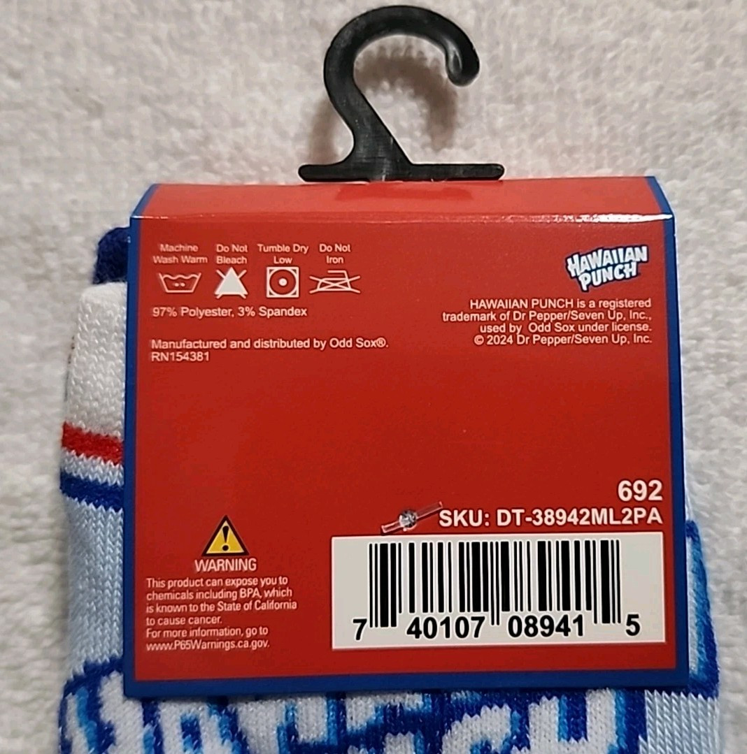 Hawaiian Punch Ankle Socks 2 Pairs One Size Fit Most Hawaiian Punch Socks