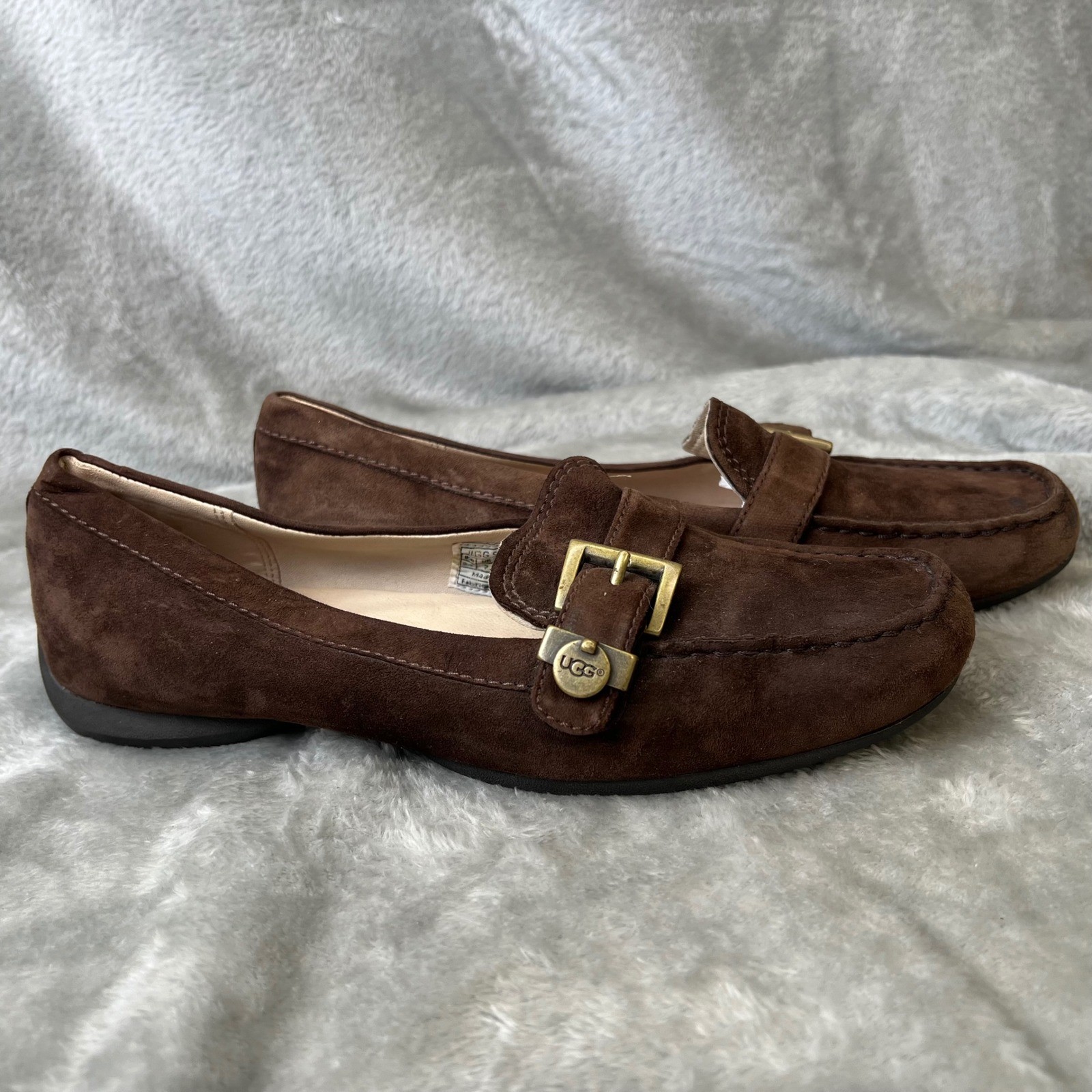 UGG Womens Suede Shearling Lined Driving Moccasins Loafers with Buckle Size 7