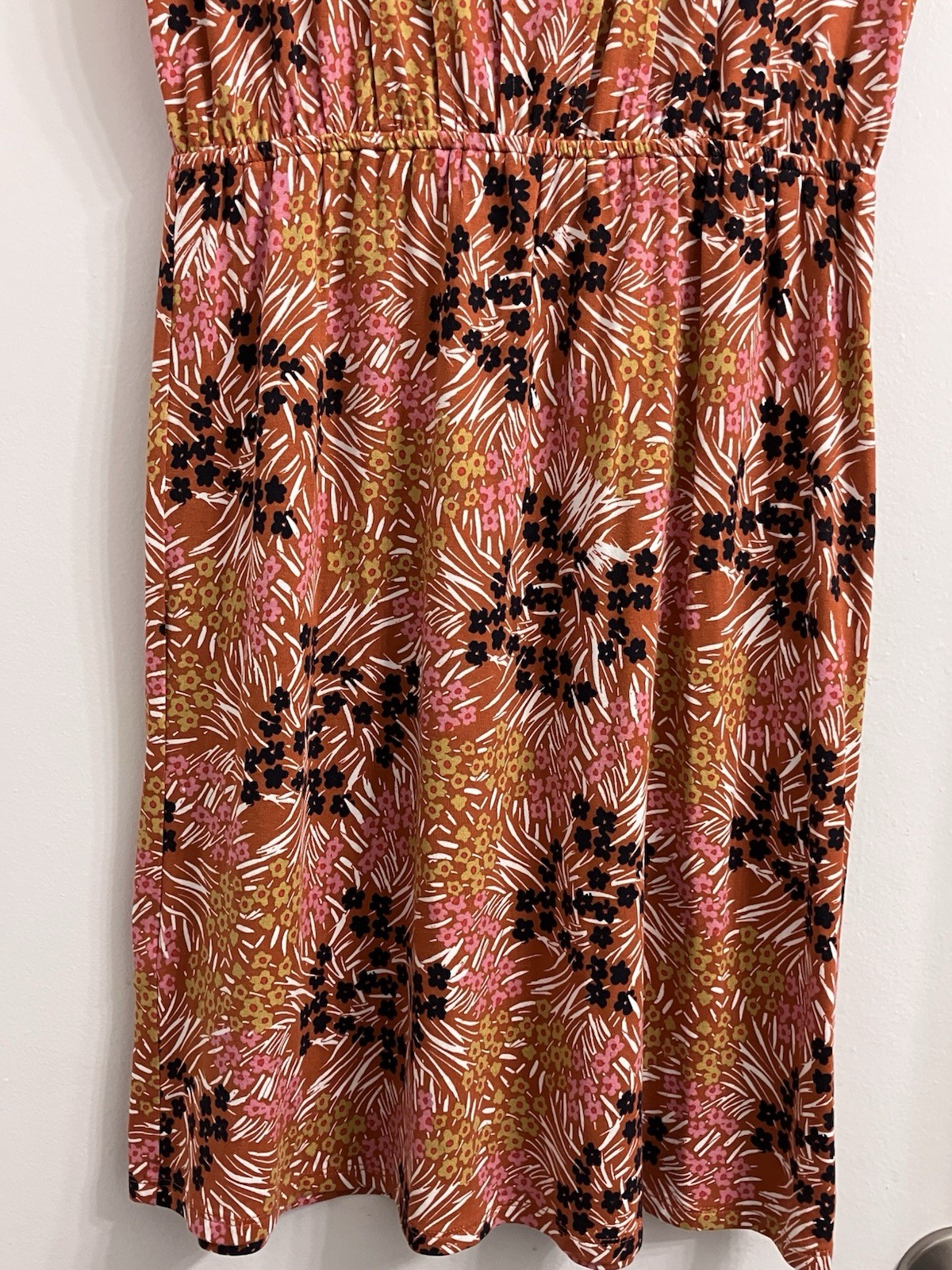 Daniel Rainn Floral Dress RXP Rust Orange Pink Boho Crochet Trim Rayon Lined
