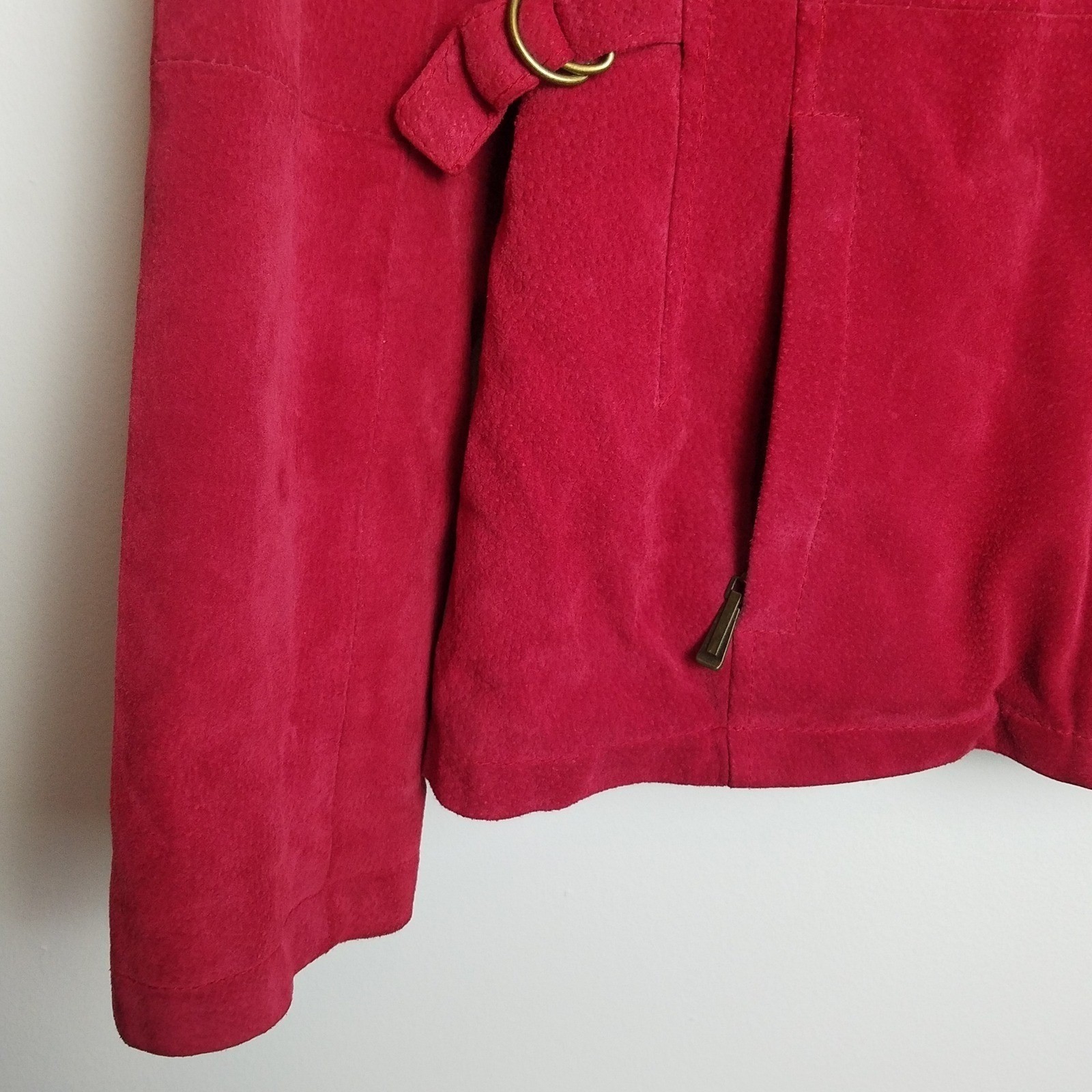 Relativity Red Genuine Suede Leather Zip Mock Neck Jacket M Moto Chic Streetwear