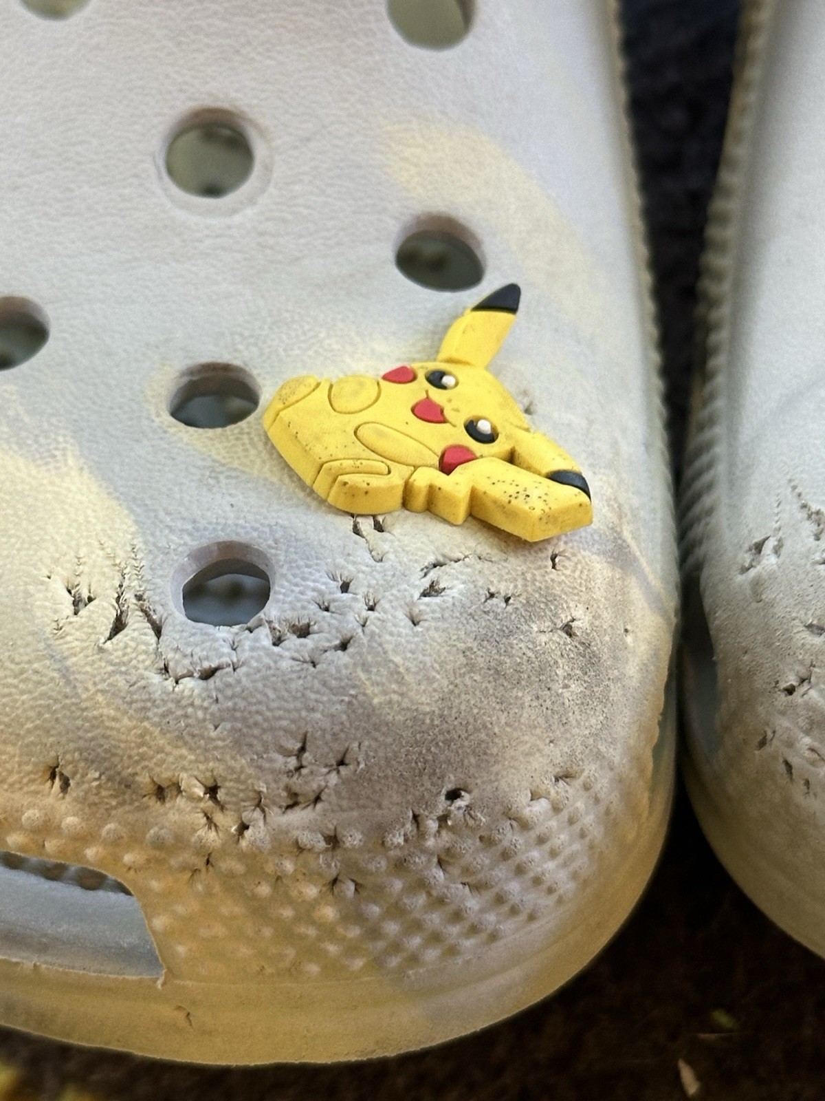 Crocs Kids Gray Classic Clog Sandals US 4 Slip-On Adjustable Strap Pikachu