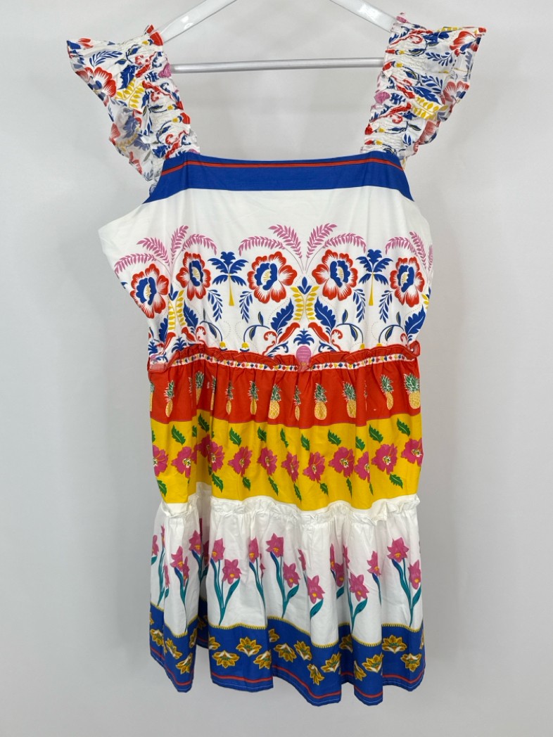 SUGARLIPS Size XL Multi-color Floral Tropical Print Women Tiered Aline Dress