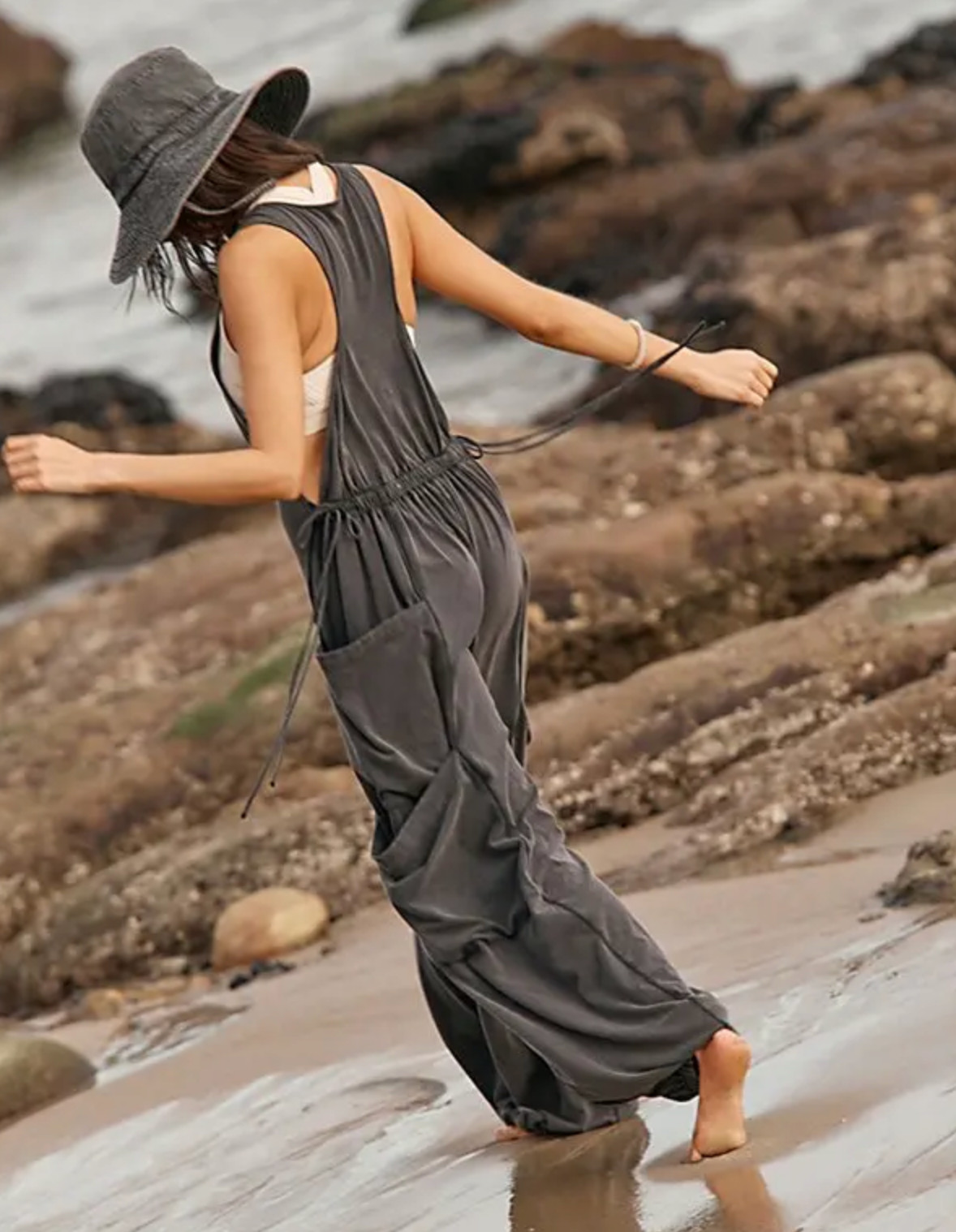 Free People Movement Washed Black Sleeveless Side Pockets Infinity Jumpsuit M