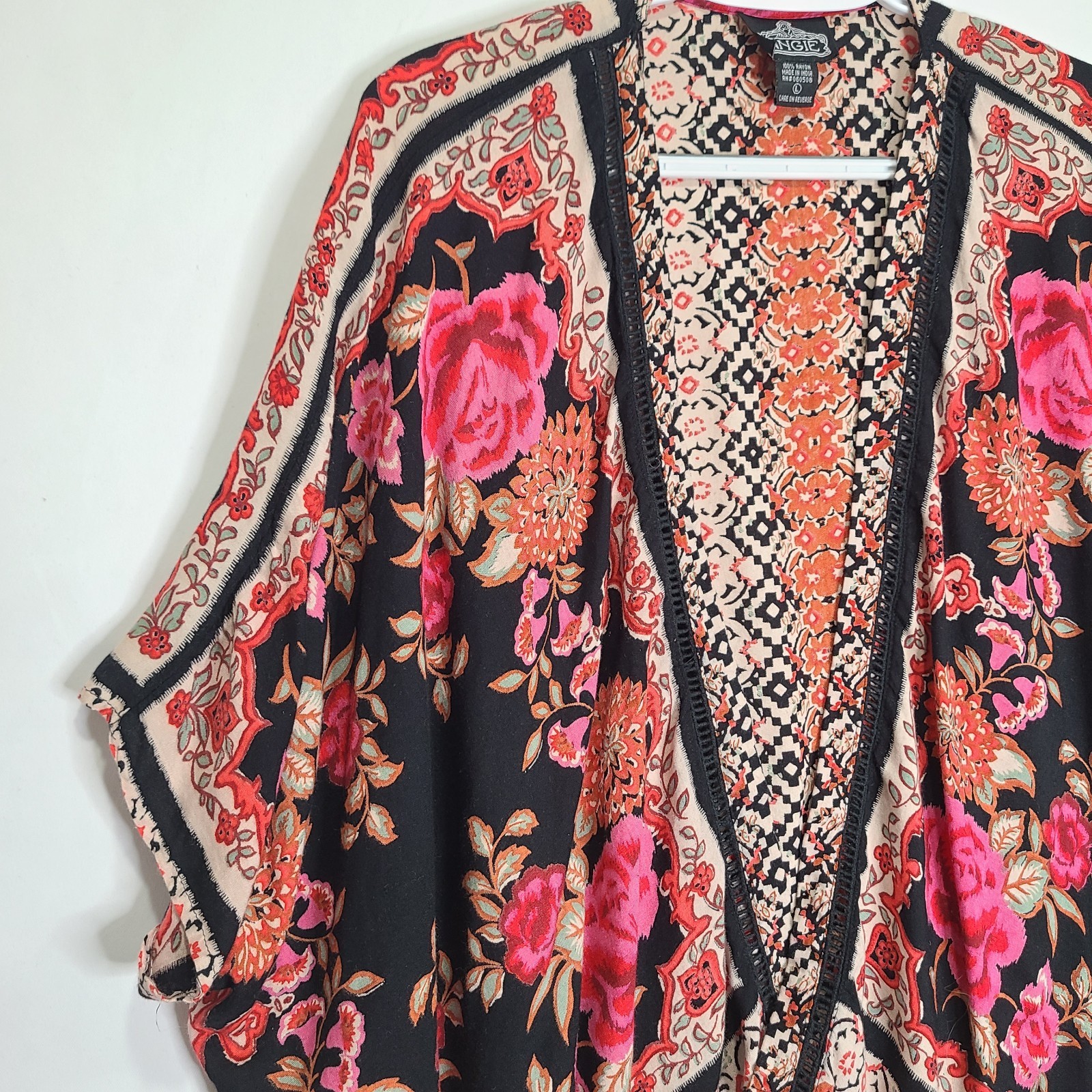 Vtg 90s Y2K Angie Colorful Lightweight Oversized Relaxed Shawl Roses Floral Lg
