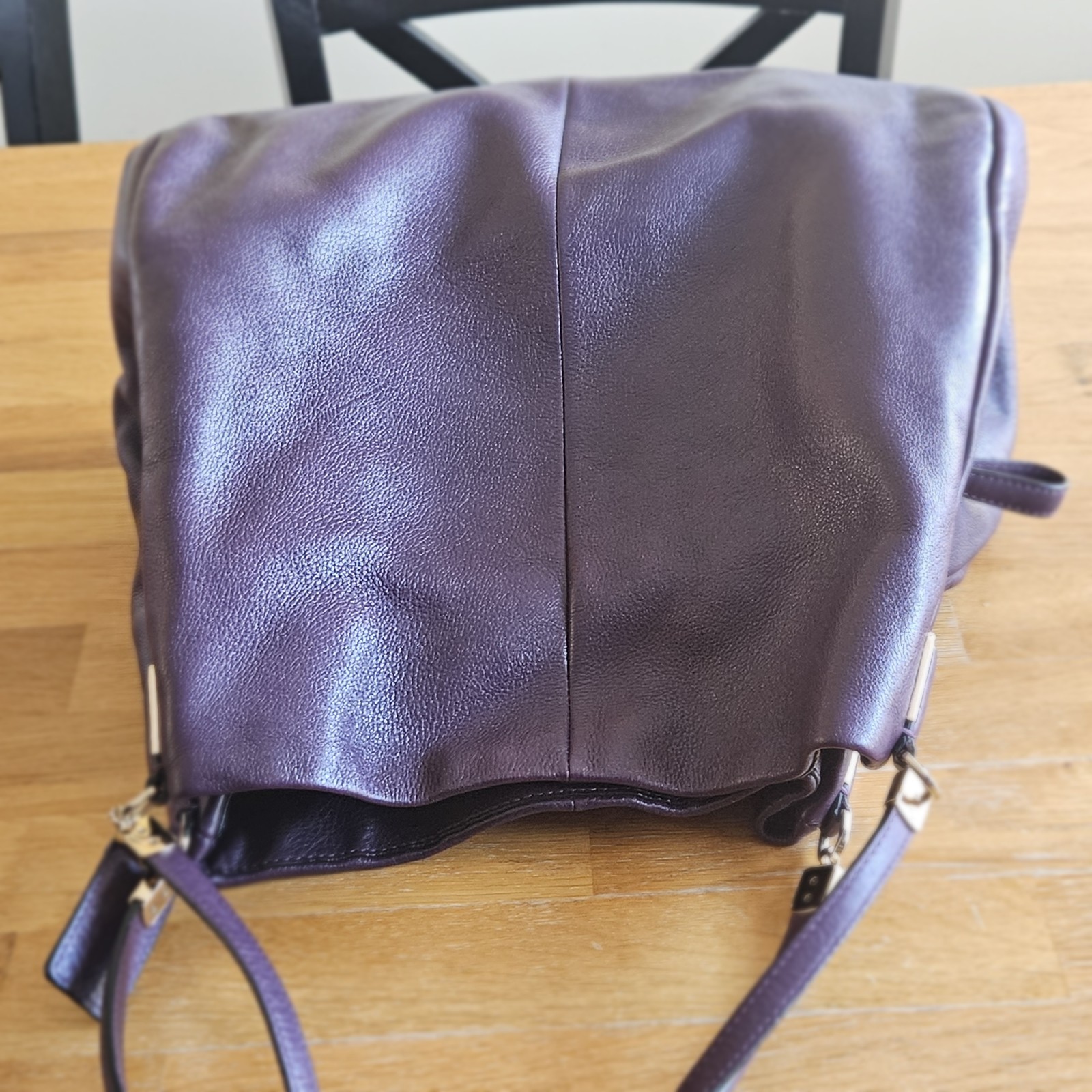 COACH Madison Phoebe Tumbled Pebbled Plum Purple Leather Lined Shoulder Bag