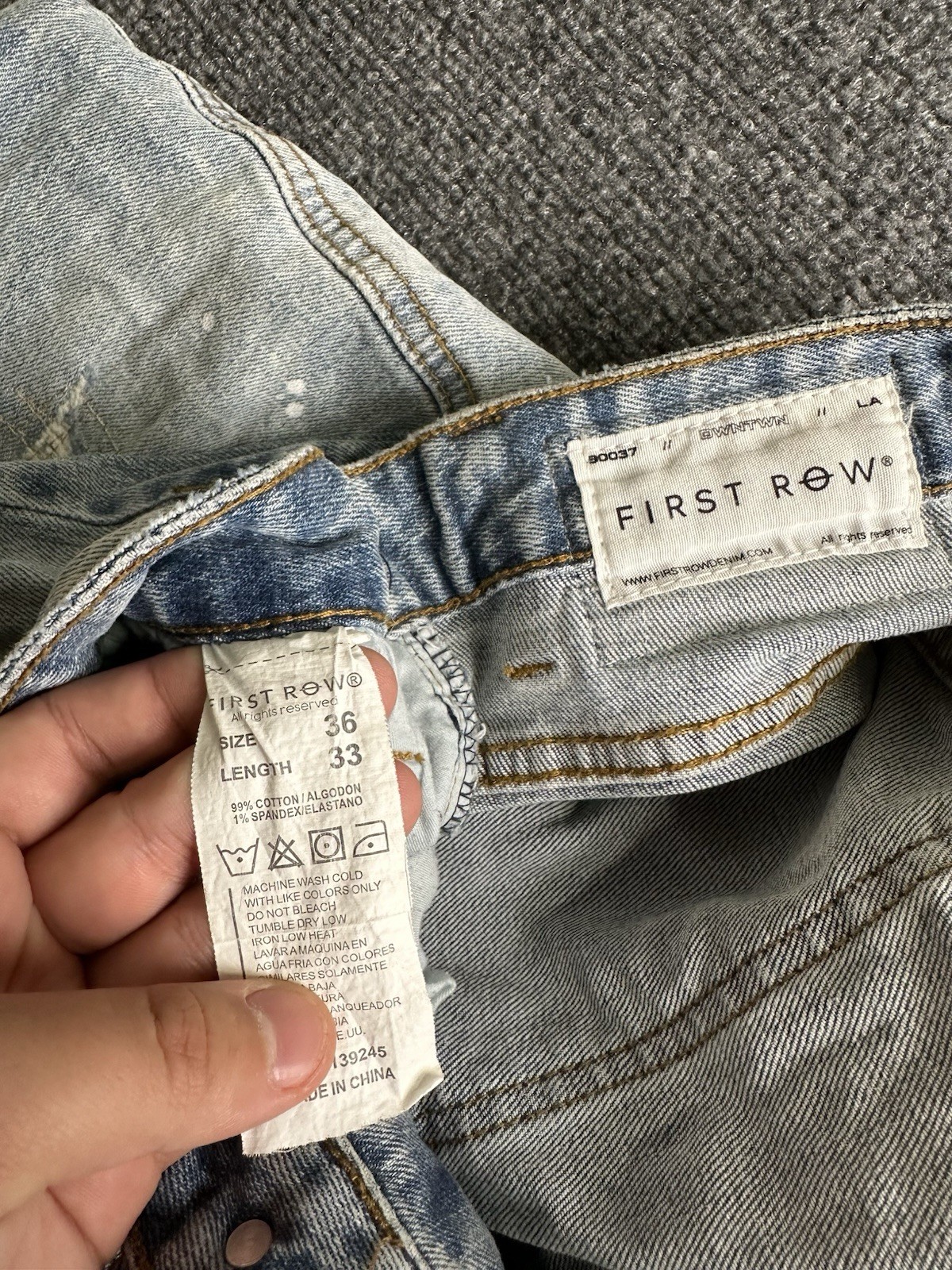 Mens First Row Distressed Paint Splatter Flare Jeans, Size 36×33