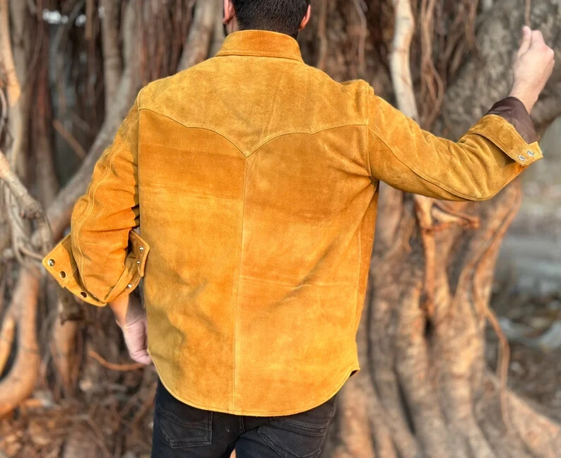 Men’s Suede Leather Trucker Premium Western Wear Shirt – Suede Leather Shirt