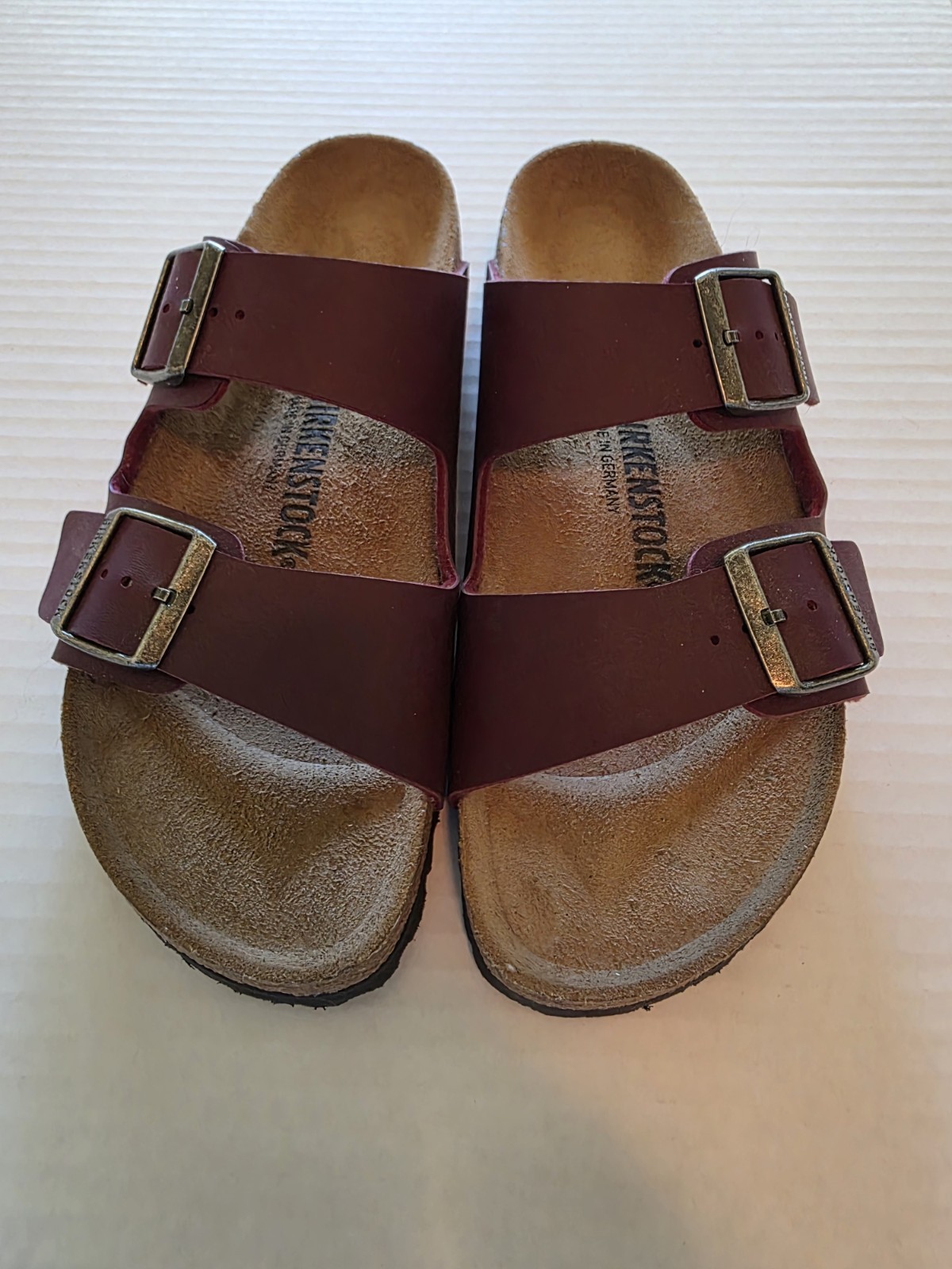 Birkenstock Arizona Birko-Flor Maroon Leather Unisex Sandals Sz 41
