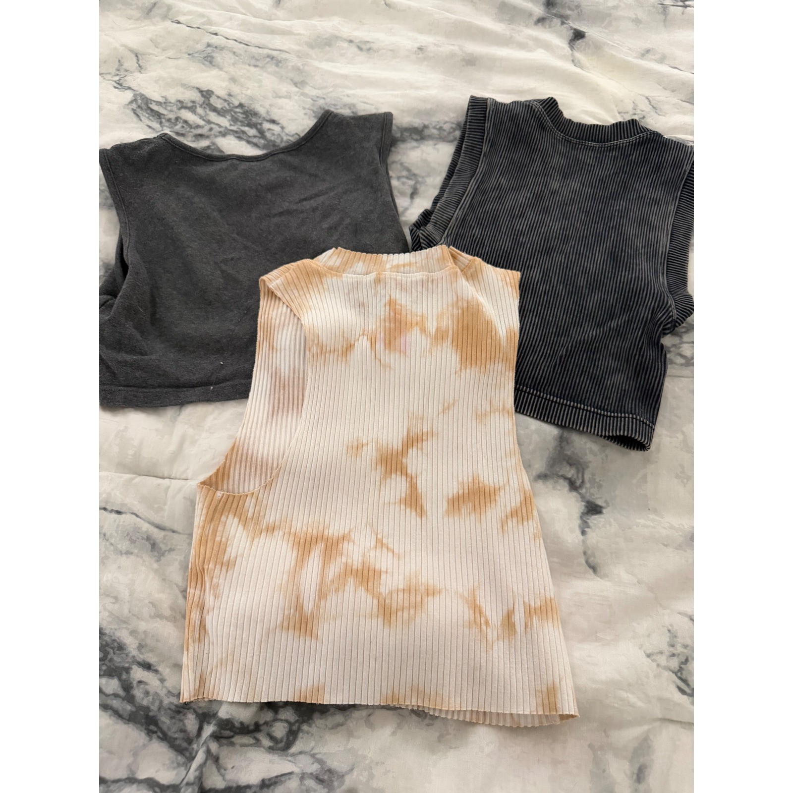 Lot 3 Aerie athleisure Basic Crop Tank Tops Ribbed Tie Dye Mineral Wash M