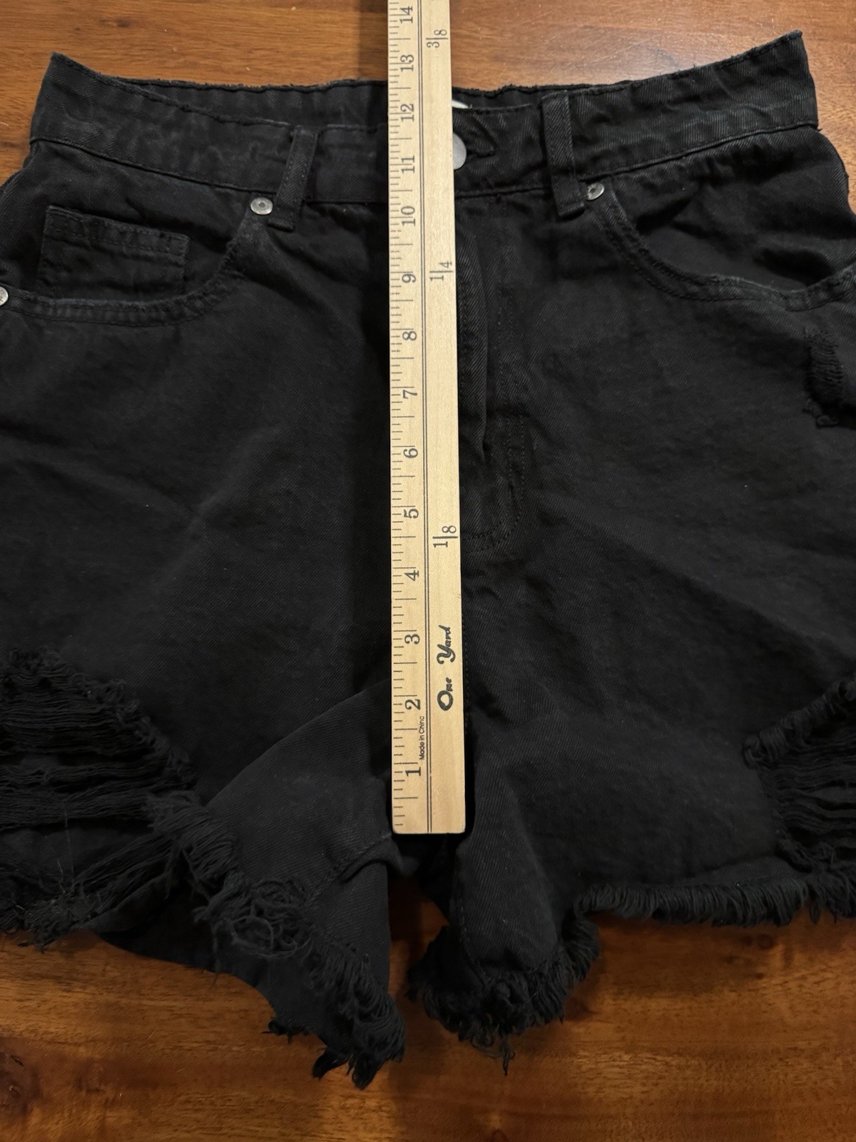 91 Cotton On High Flashback Destroyed Frayed Hem Black Denim Shorts Sz 6
