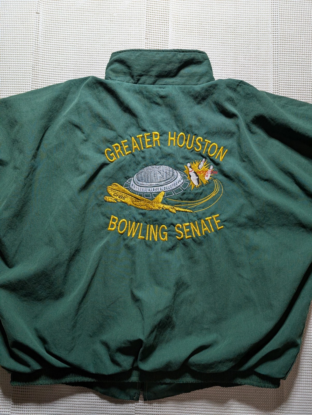 Wicked Vintage 80s Greater Houston Bowling Senate Astrodome Airplane Jacket 2XL