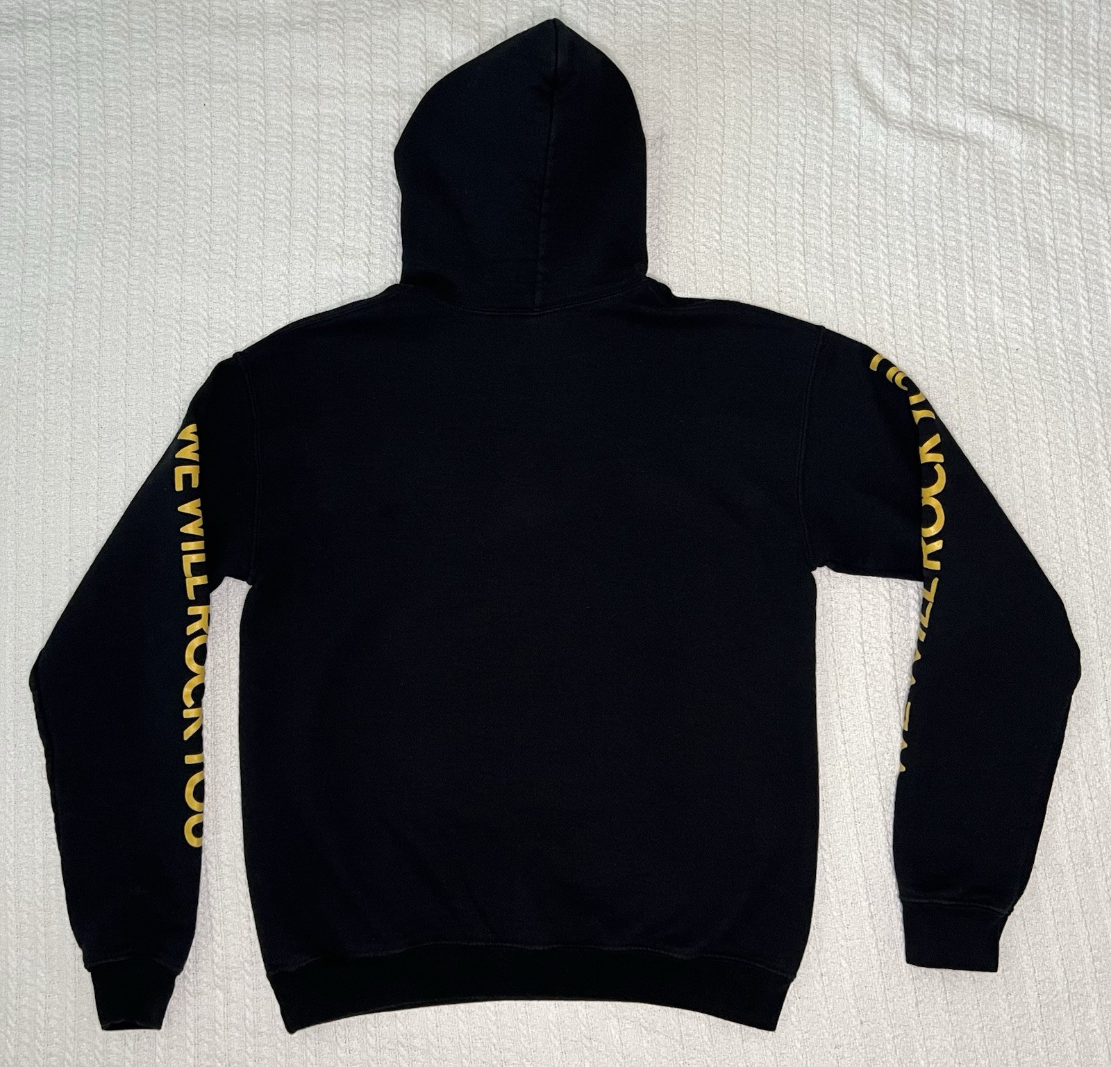 Queen Official Merch Hoodie We Will Rock You Sleeve Print XS 19” X 24” Black