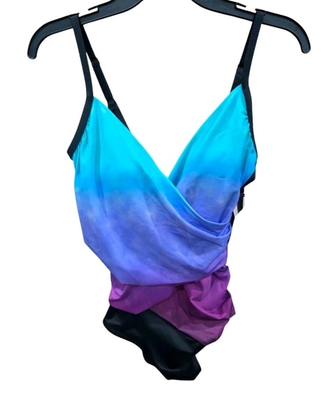 Miracle Brands Ombre One Pc Swimsuit Womens XL Embrace Your Curves Teal Purple