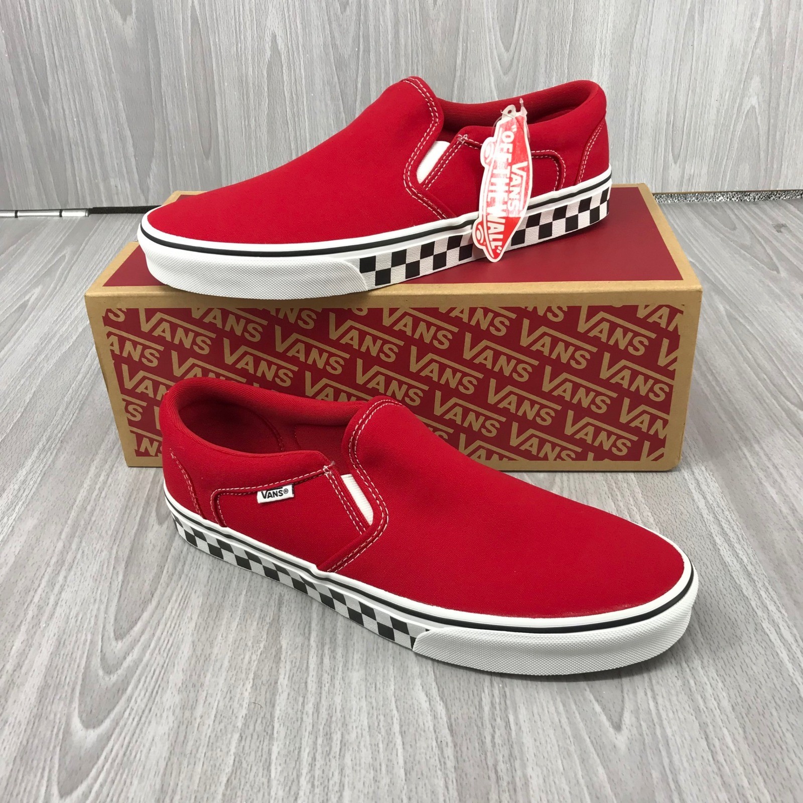 Vans Asher Red Checkerboard Sidewall Canvas Slip On Mens Sneakers VN0A5HTVIZQ