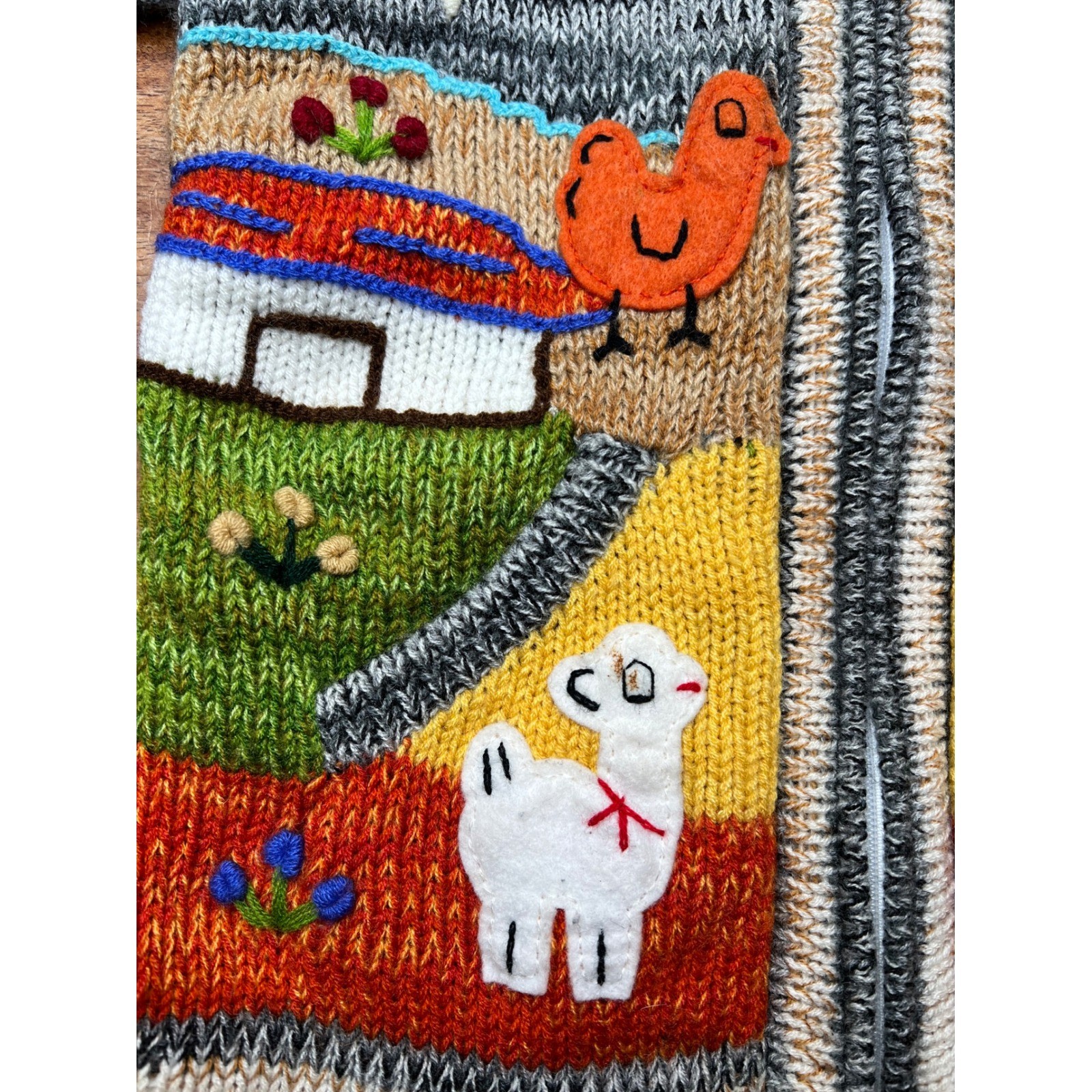 Native Creation Kids Knit Hooded Cardigan Sweater Peru Animals Farm Scene Size M