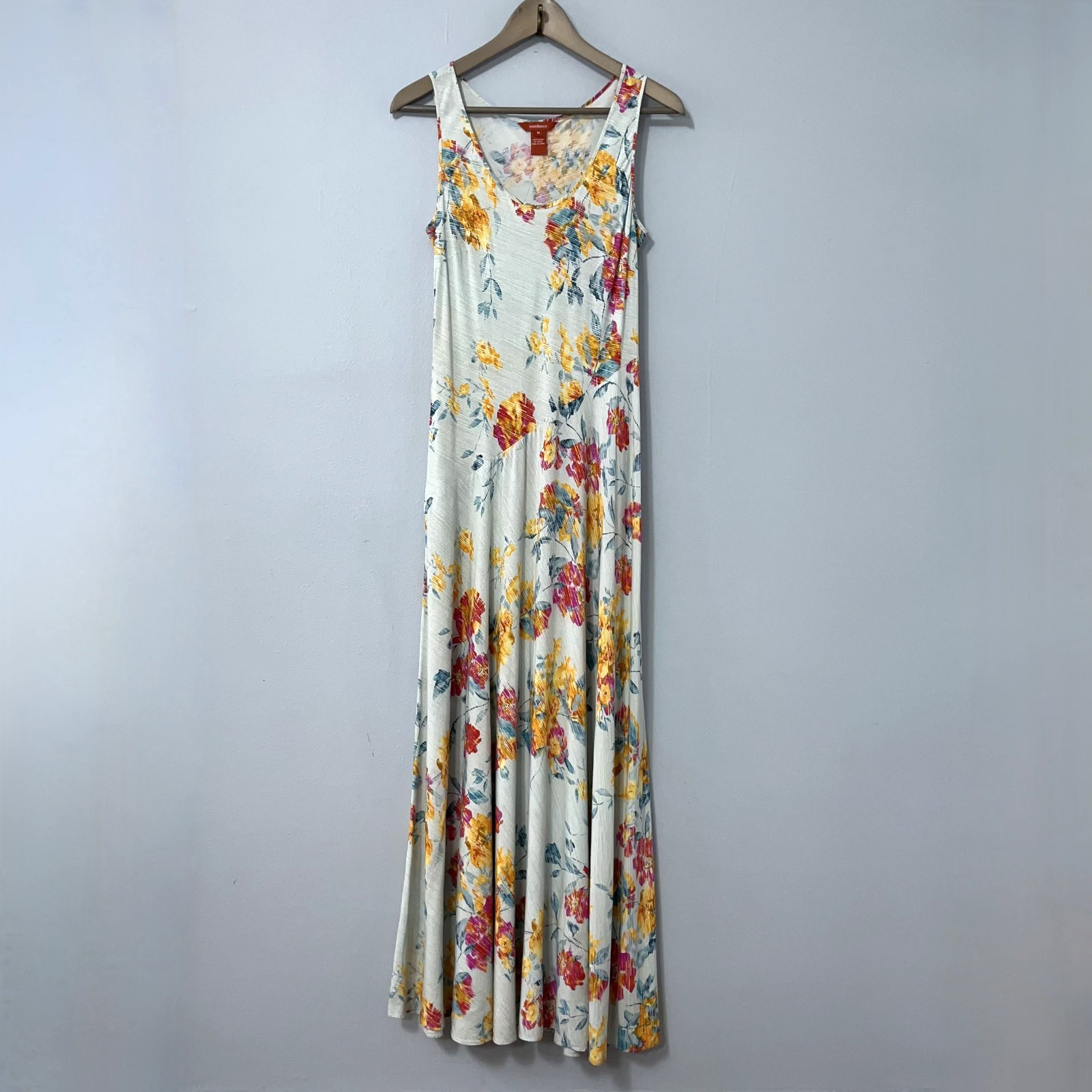 Sundance Maxi Dress Medium Light Blue Floral Rayon Sleeveless Boho Cottagecore