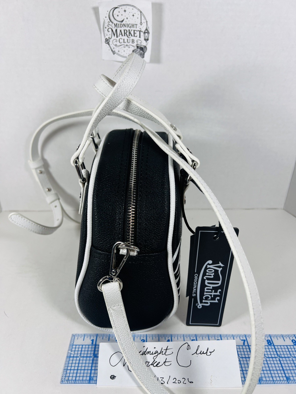 Von Dutch Classic 51 Black & White Flying Eyeball Bowling Crossbody Bag NWT Punk