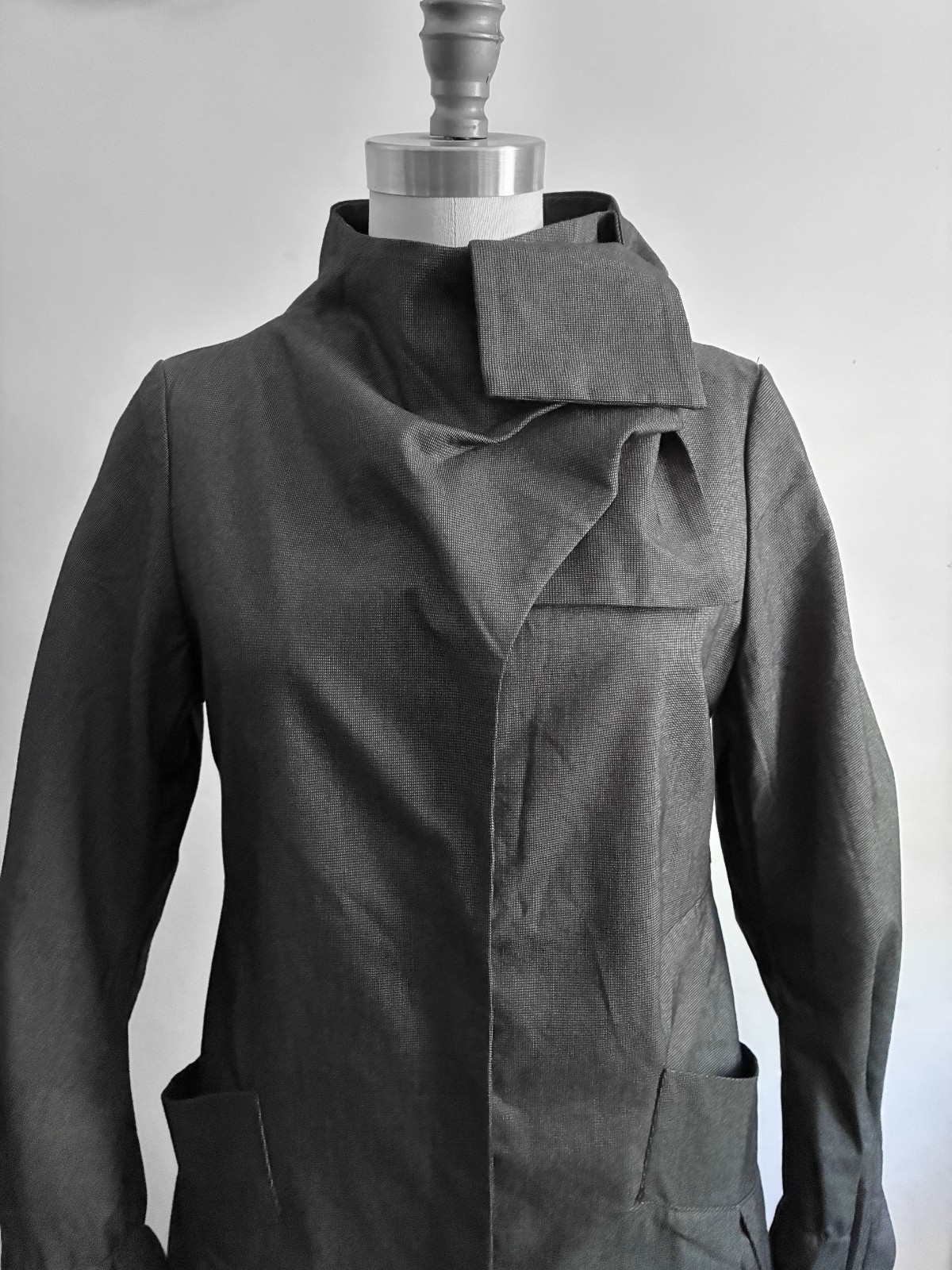 Ann Demeulemeester High Neck Asymmetrical Coat Dark Gray Black Lined Size 38 S M