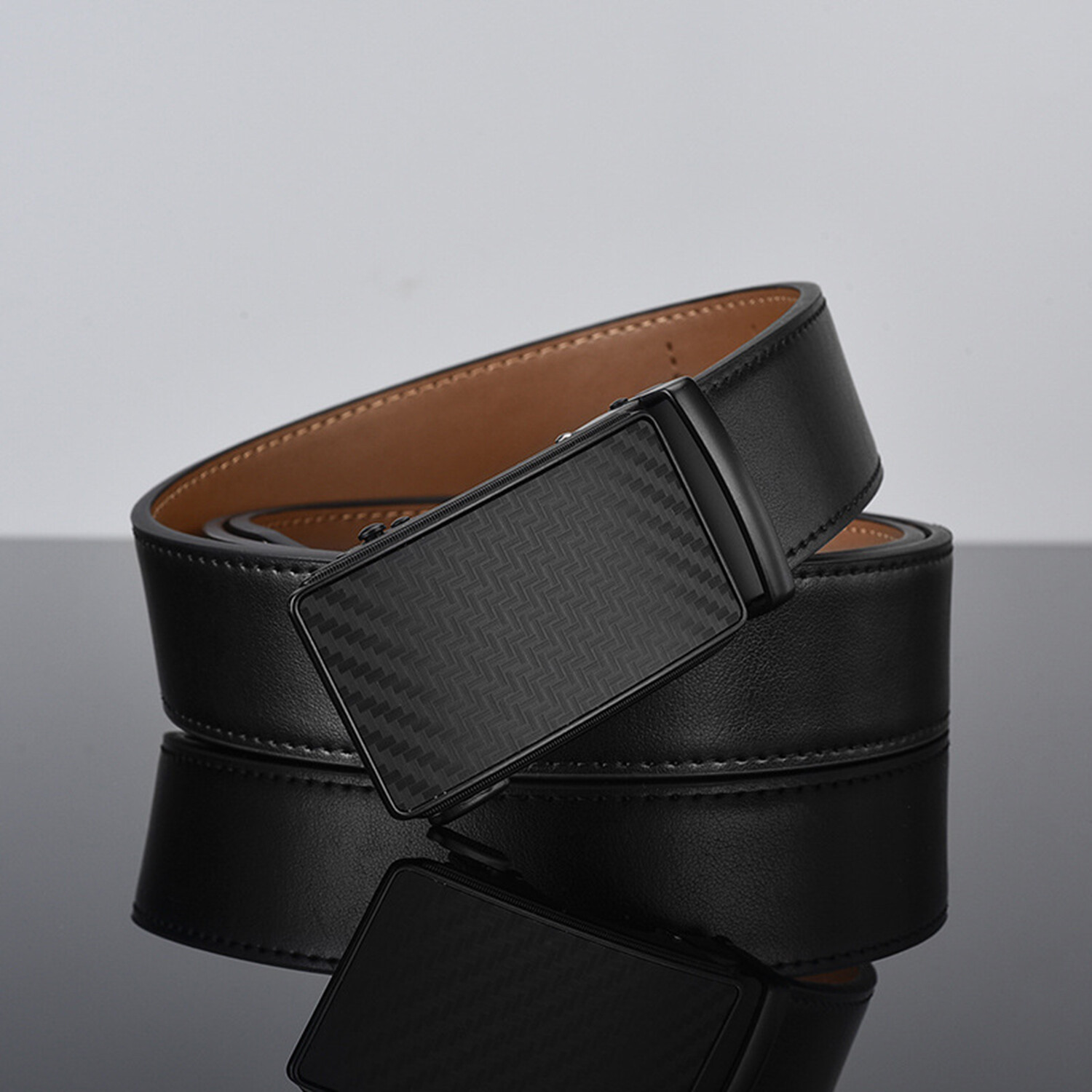 Mens Genuine Leather Ratchet Belts Adjustable Automatic Buckle Size 30 38 40 42