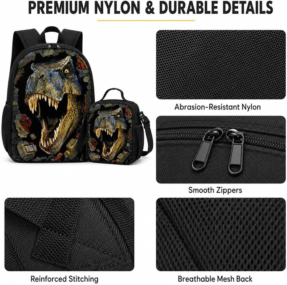 Dinosaur Backpack with Lunch Box, for Boys Aged 5–7 – Jurassic T. Rex Fan Favori