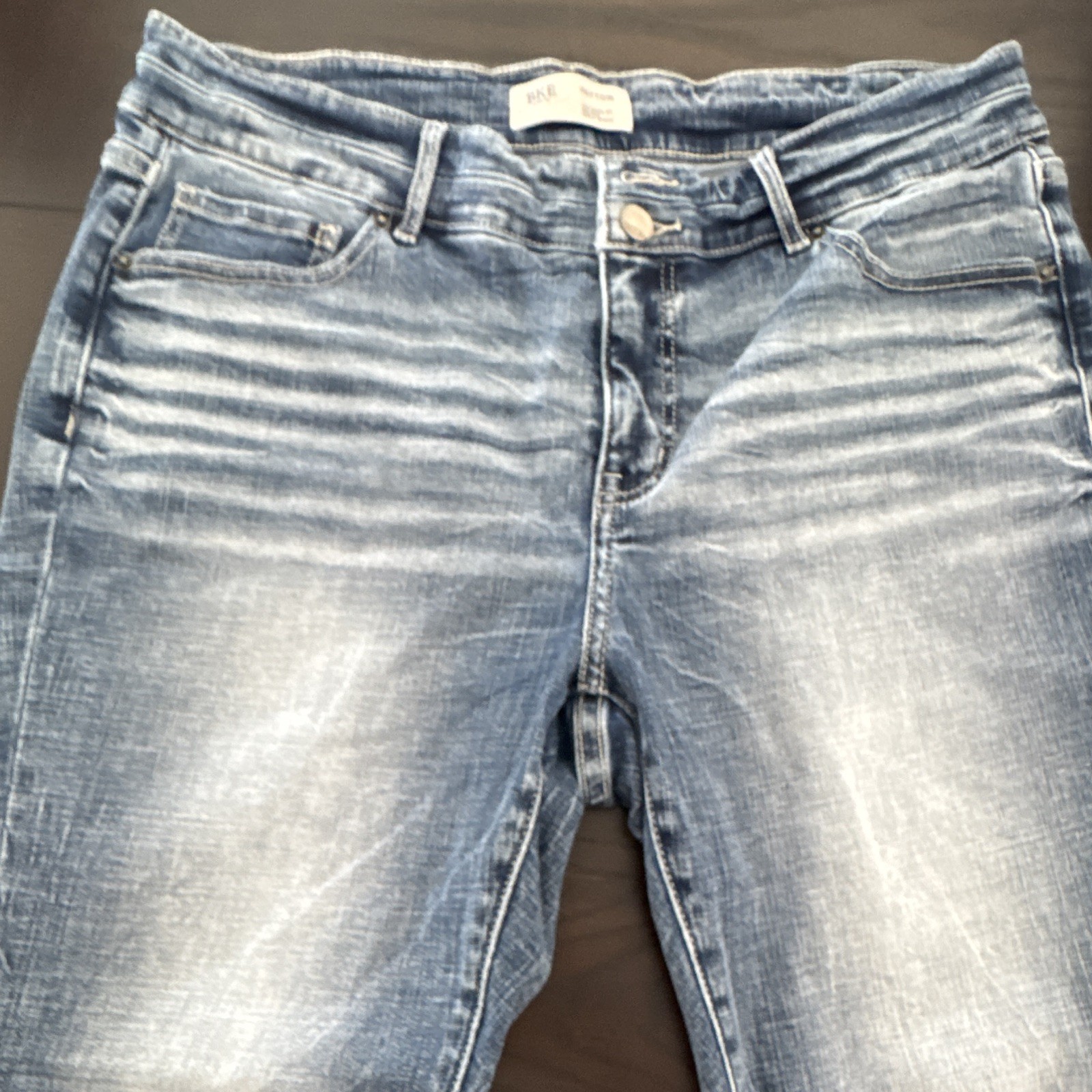 BKE Women’s Mid-Rise Skinny Ankle Stretch Jeans Medium Wash Blue Distressed