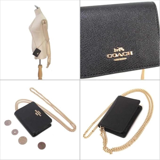 NWT NEW Coach Mini Leather Wallet On a Chain Black C0059