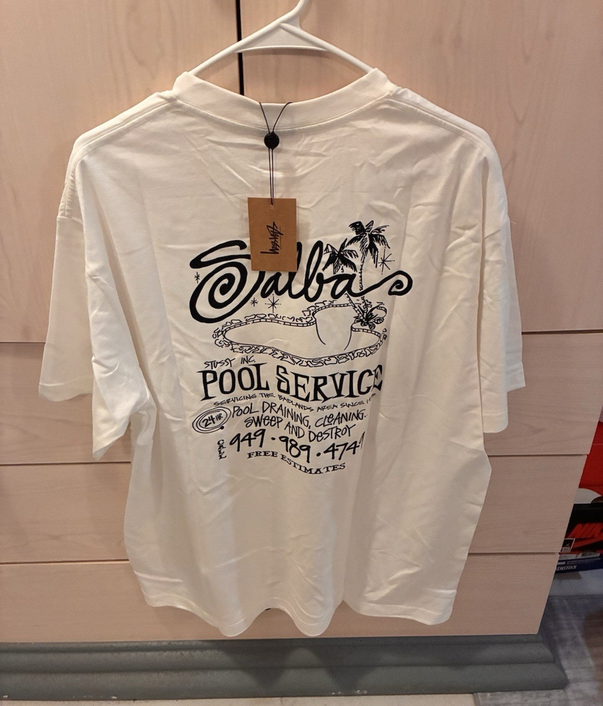 Stussy Salba Pool Service Men’s XL White Graphic Logo Crew Neck T-Shirt