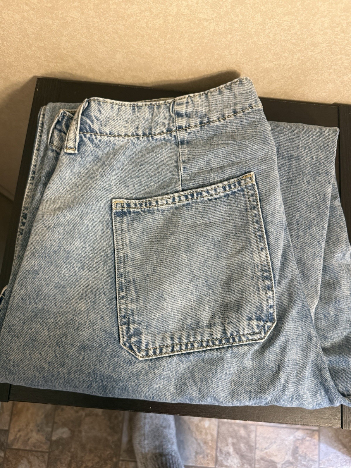 Old Navy Women Jeans Size 14 Blue High Rise Baggy Fit Wide Leg Drapey Denim