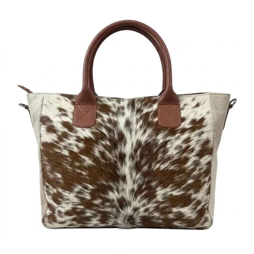 New Genuine Cowhide Leather Bag Hair-On Brown White Shoulder Handbag Western