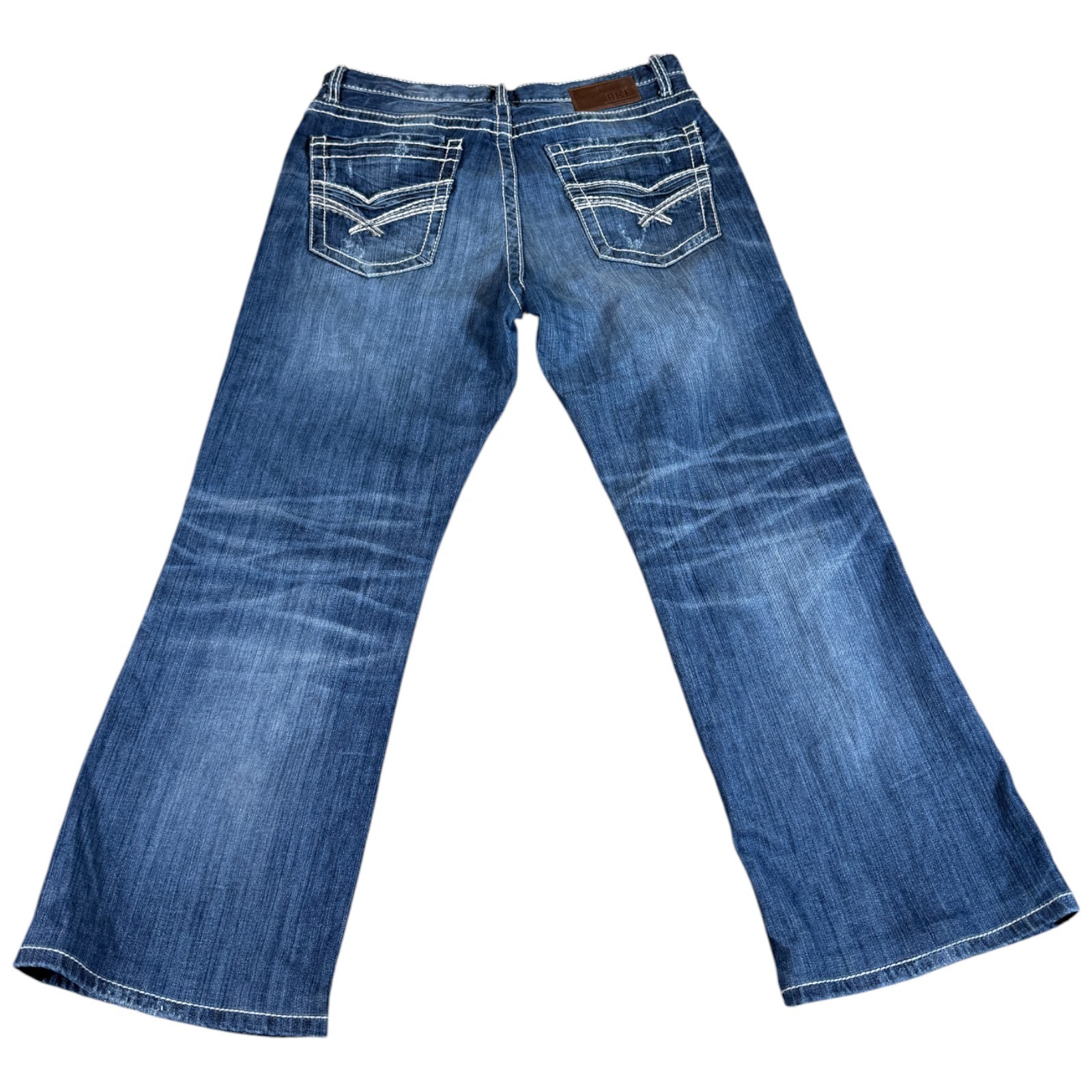 Buckle BKE Tyler Jeans Mens 34 Blue Denim Stretch Med Wash Boot Leg Distressed