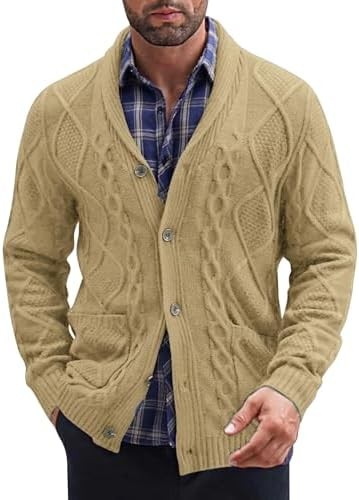 COOFANDY Mens Shawl Collar Cardigan Sweater with Pockets