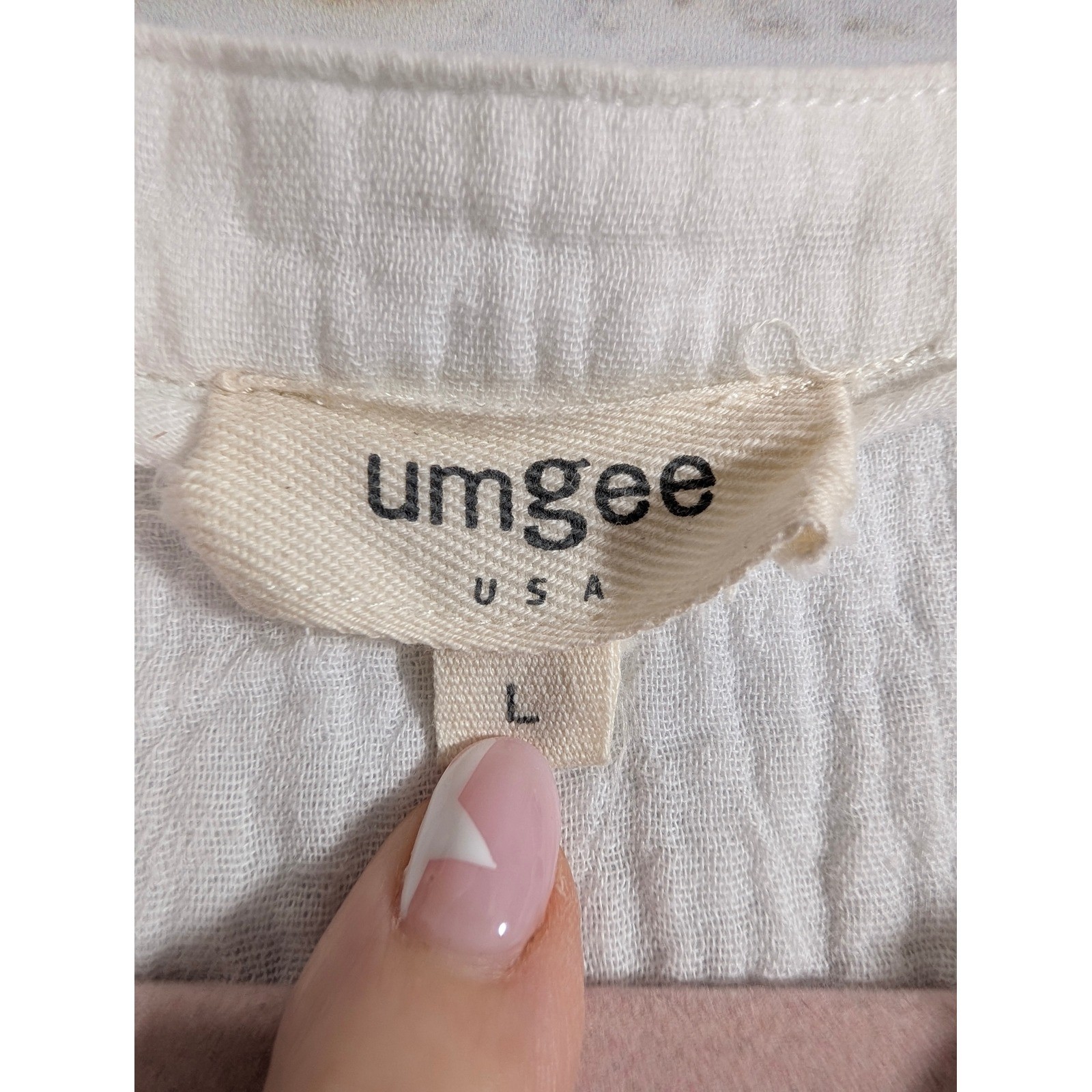 Umgee Embroidered Boho Babydoll Top Women Large White Cotton Gauze Blouse