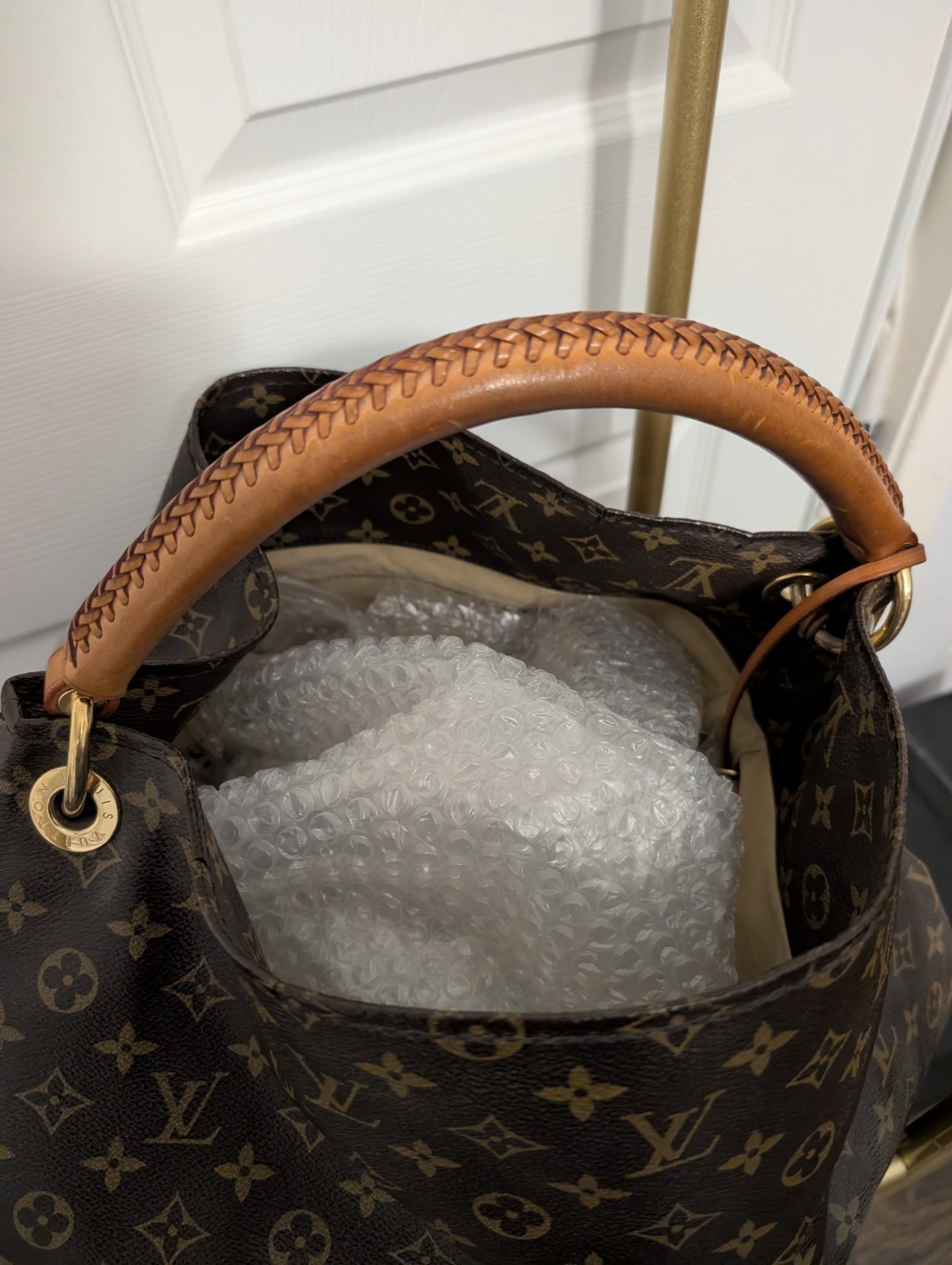 Louis Vuitton Monogram Large Shoulder Bag Brown Braided Handle Detachable Strap