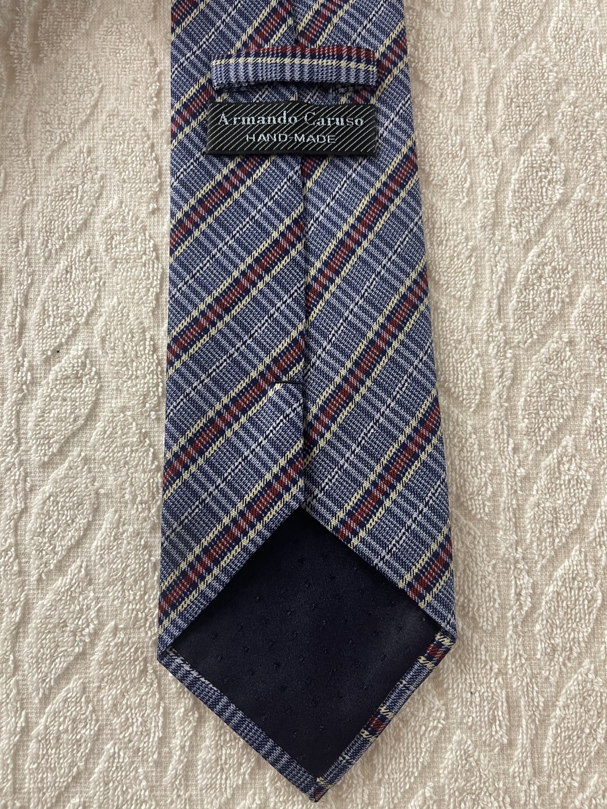 ARMANDO CARUSO BLUE-MULTI-COLOR SHADES OF BLUE MEN’S TIE CRISSCROSSING STRIPE