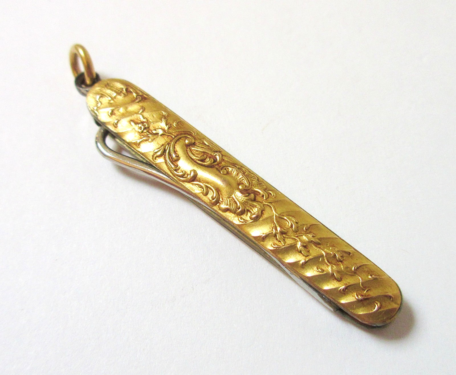 Antique Glove Button Hook 10k Gold Ribbed Design with Scrolls