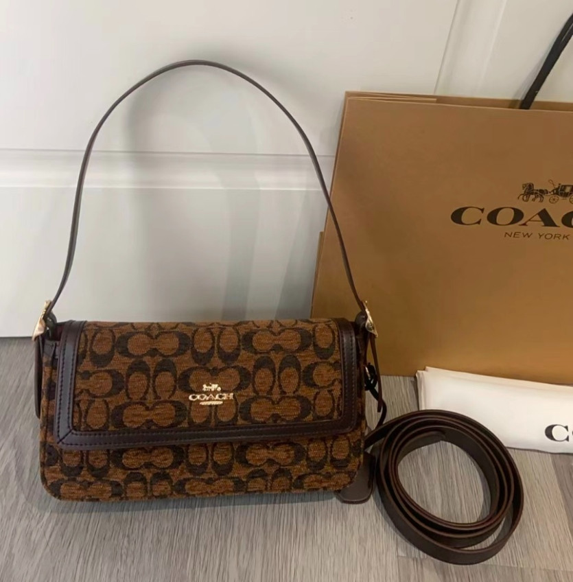 Coach Etta Small Flap Shoulder Bag in Signature Chenille Trüf CCV65 Outlet NEW