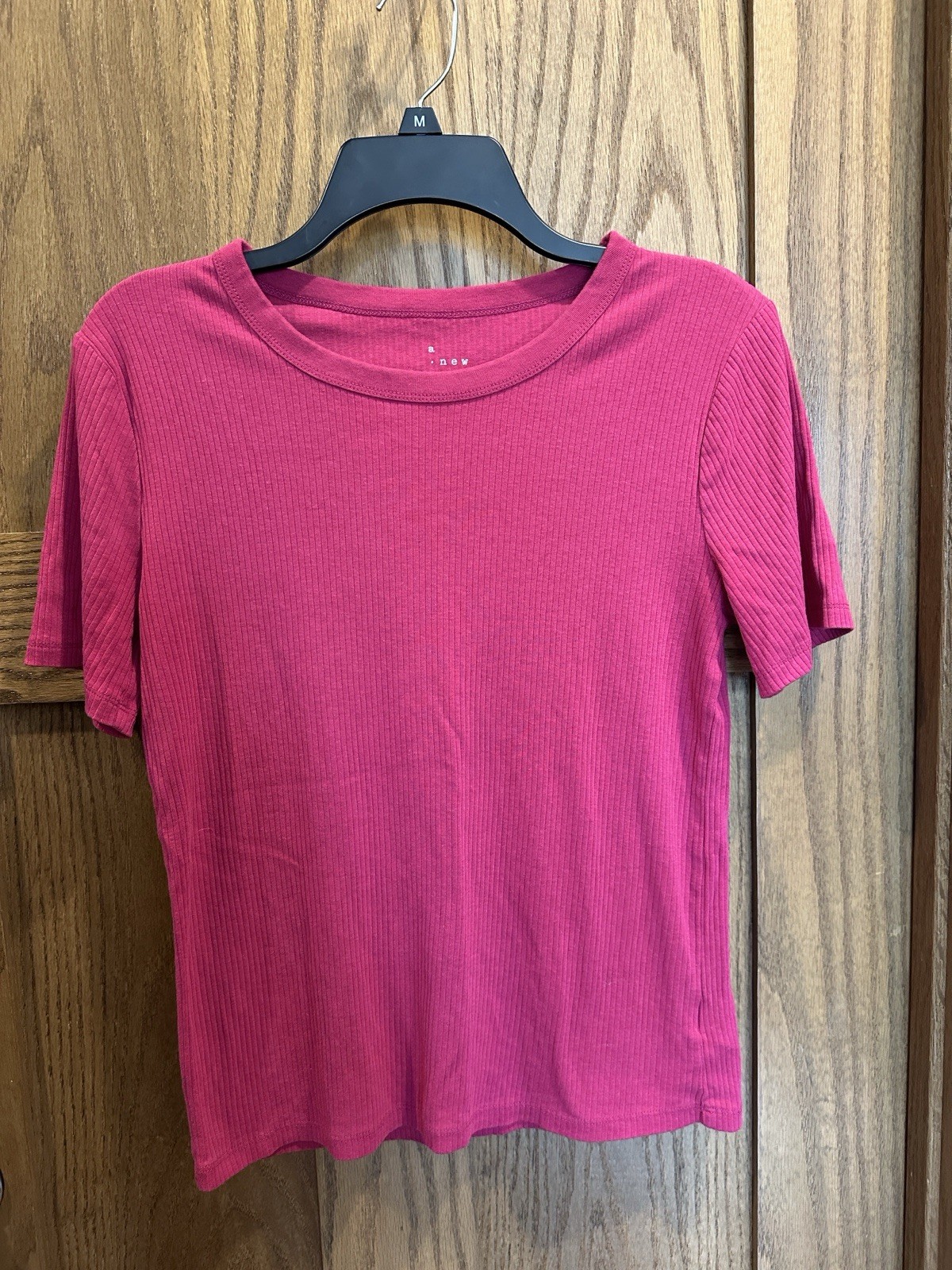 A New Day Ribbed Short Sleeve Crewneck Tee Fuchsia/Hot pink