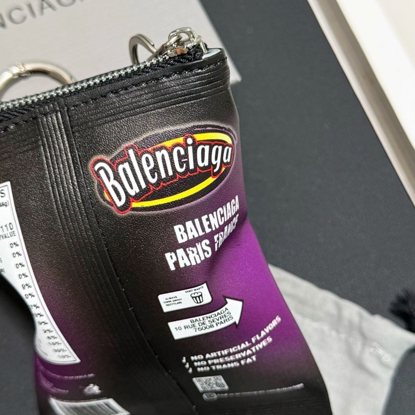 Balenciaga Luxury Potato Chips Bag Charm Purple Paprika Coin Pouch W/ Box