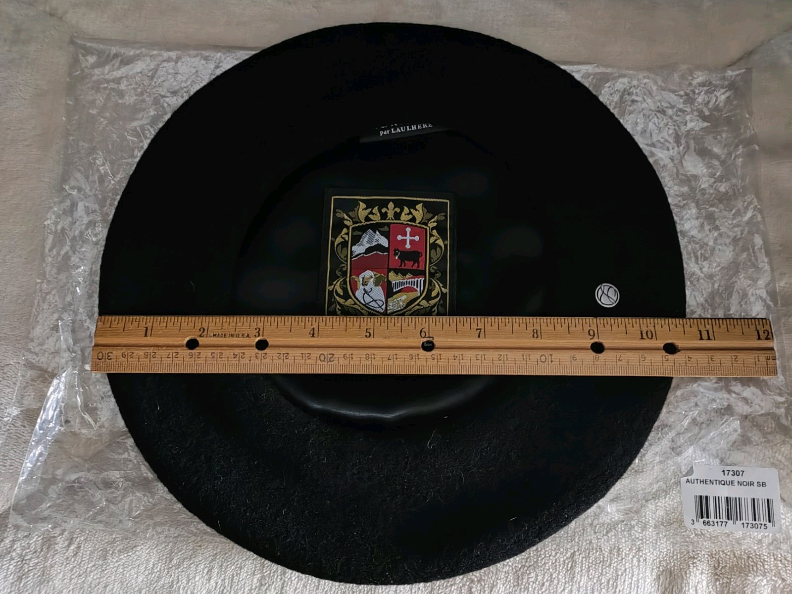 Heritage par Laulhère Authentic French 100% Wool Beret Black 10.5 Inches France