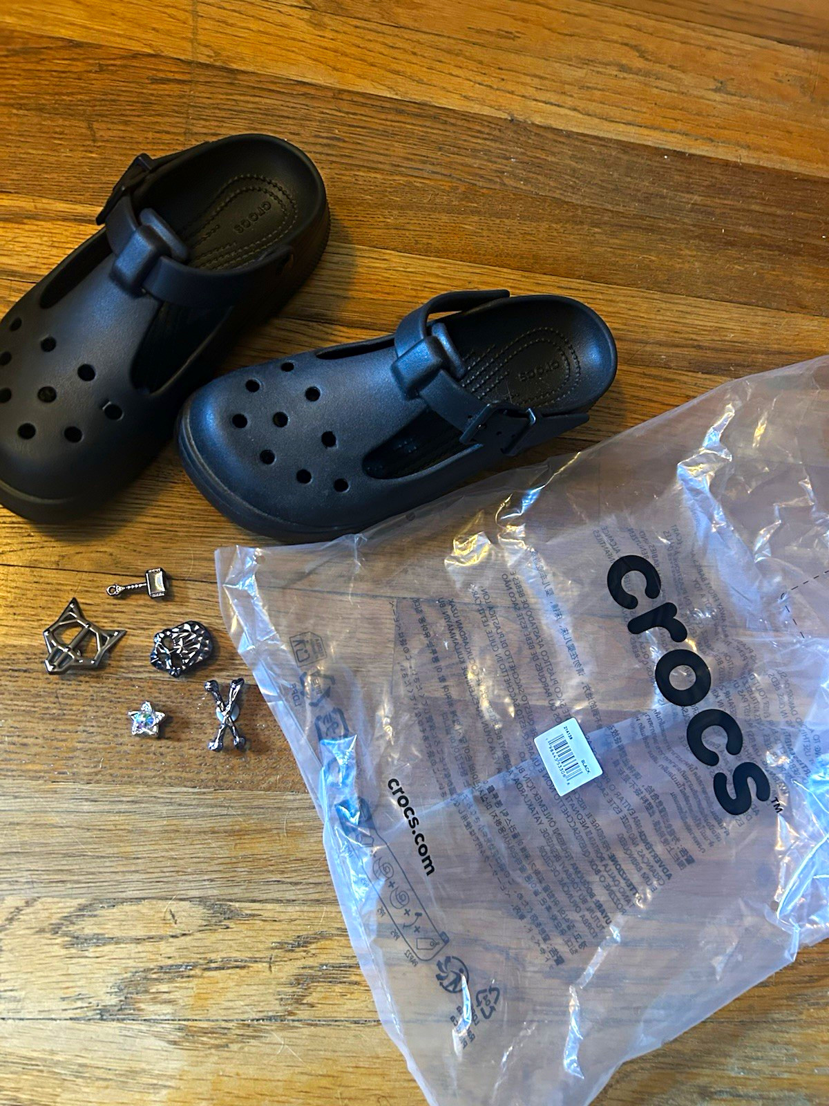 Crocs Black Mary Jane Slip On Sandals Adjustable Strap Thor Jibbitz US 7