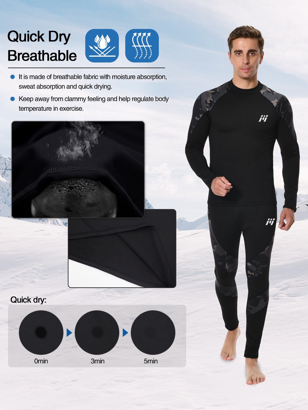 Men’s Thermal Underwear Set Winter Warm Long Johns Shirts Tops & Bottom Suit Ski