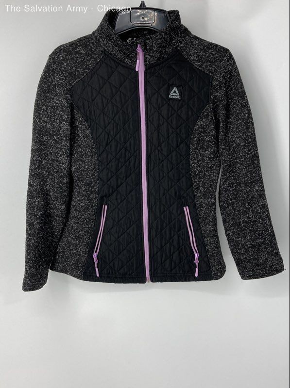 Reebok Womens Black Fleece Long Sleeve Full-Zip Quilted Jacket Size Medium