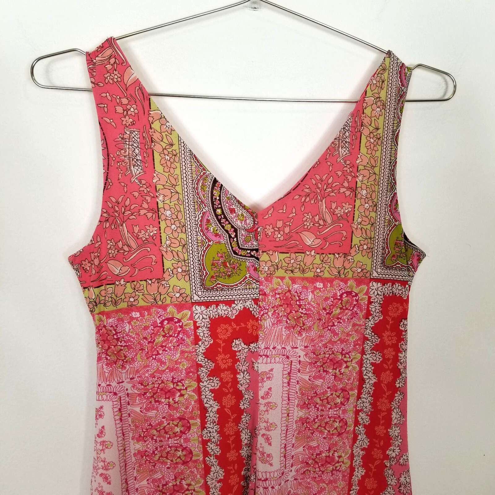 Xhilaration Women Mosaic Print Boho Mini Sundress Sz M Pink Babydoll Y2K