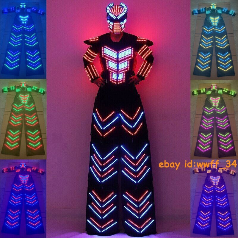 LED Robot Cosplay Glow Costume Suit Illuminated Dance Show Party Clothes Helmet