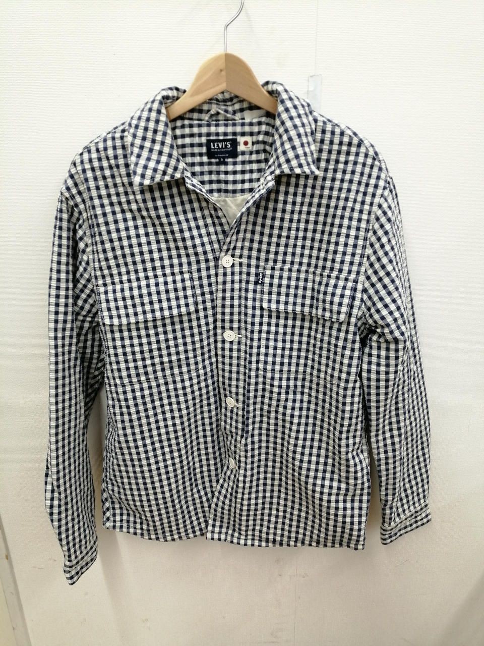 LEVI’S MADE & CRAFT Seersucker Gingham Check Shirt Jacket Navy White S Used