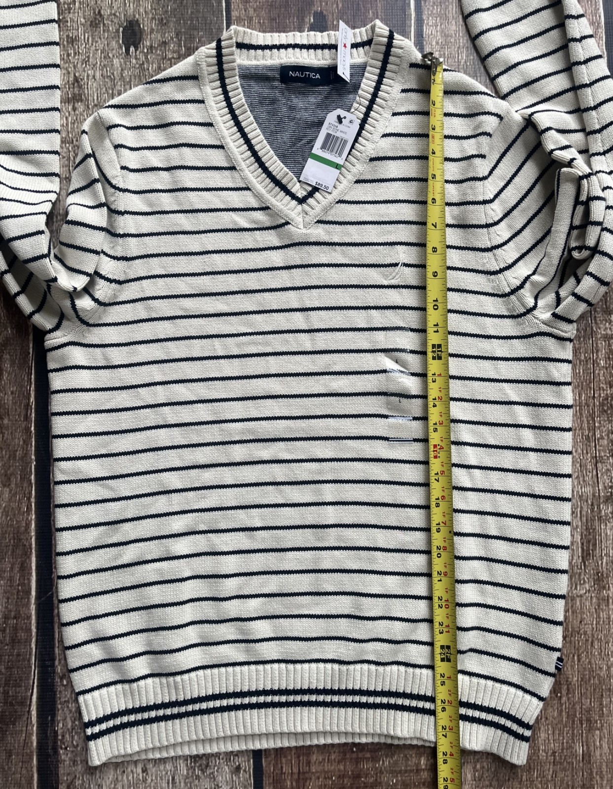 NAUTICA STRIPED V-NECK PULLOVER SWEATER BONE WHITE MENS LARGE NEW $89